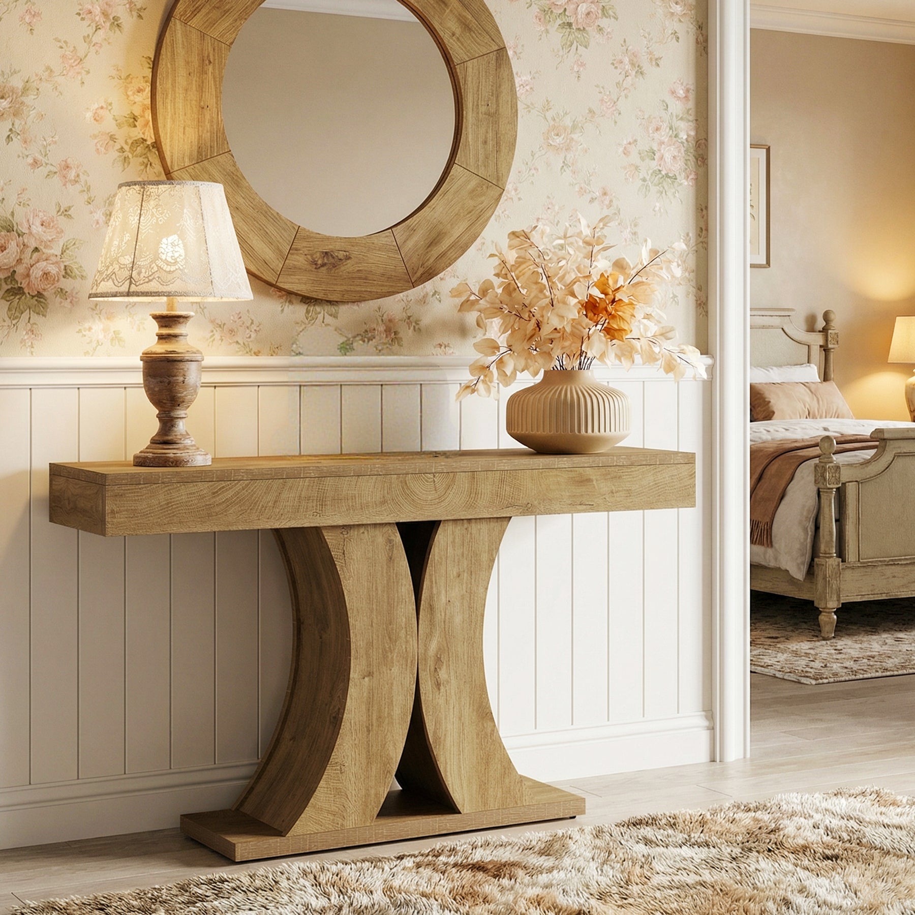 59" Narrow Farmhouse Console Table, Wooden Sofa Table with X-Frame Base for Entryway, Hallway, or Behind Couch