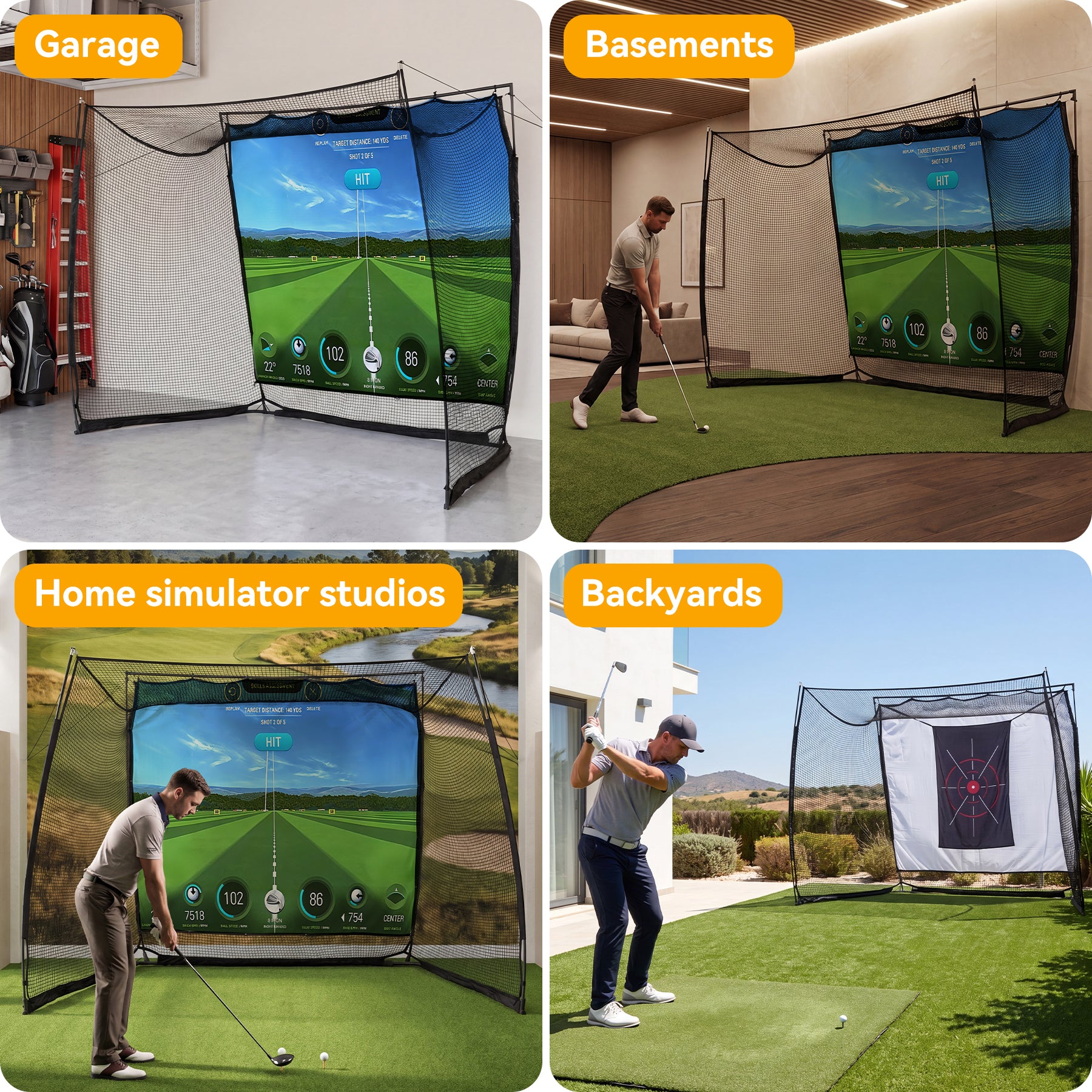 Golf Net, 11x8ft Golf Simulator Hitting Net with Sag-Free Impact Screen & Noise-Reducing Target Cloth