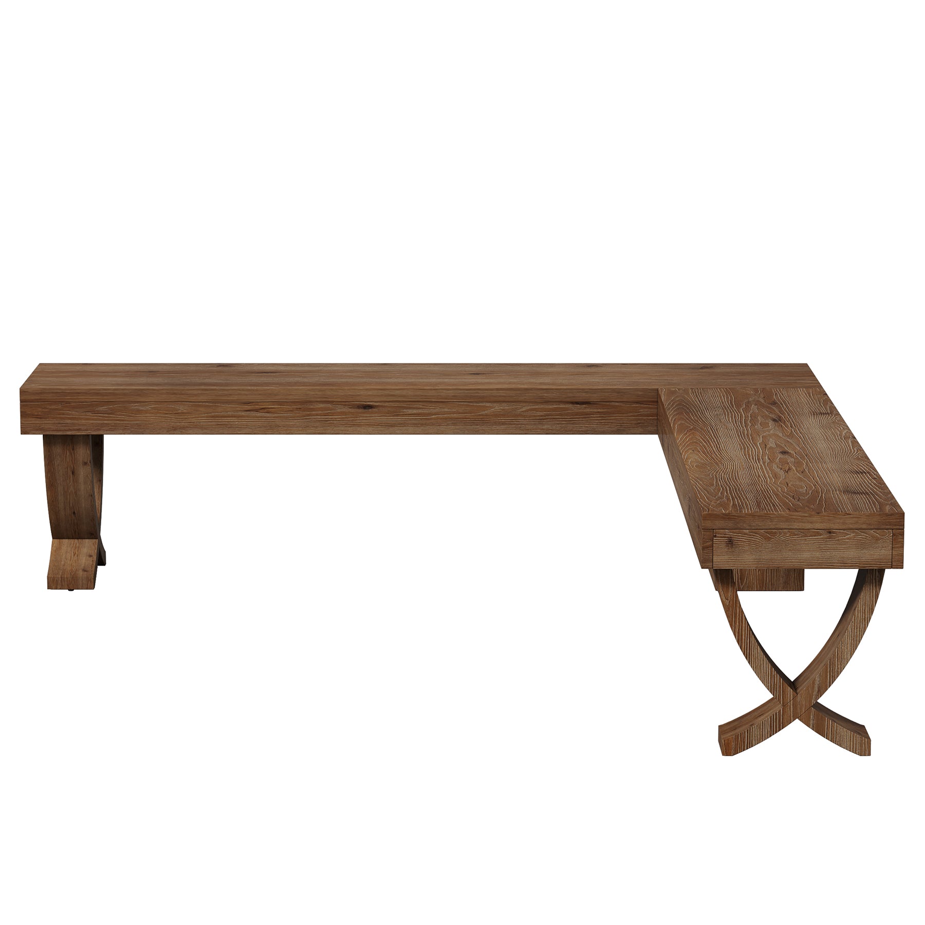 55" L-Shaped Corner Bench, Farmhouse Nook Dining Bench with X-Shaped Leg