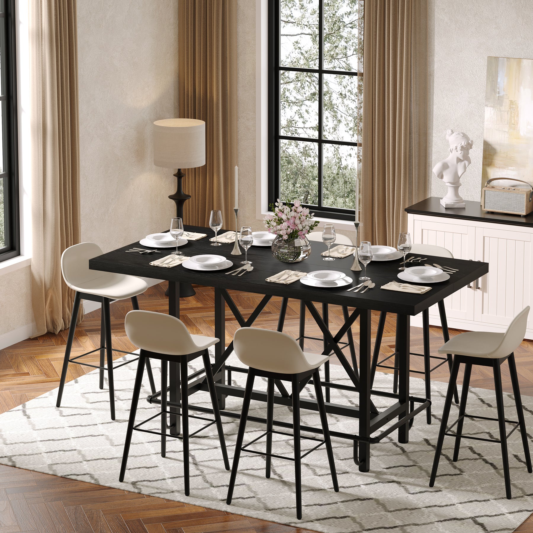 63" Rectangular Dining Table for 6, Counter-Height Kitchen Table with Metal Legs