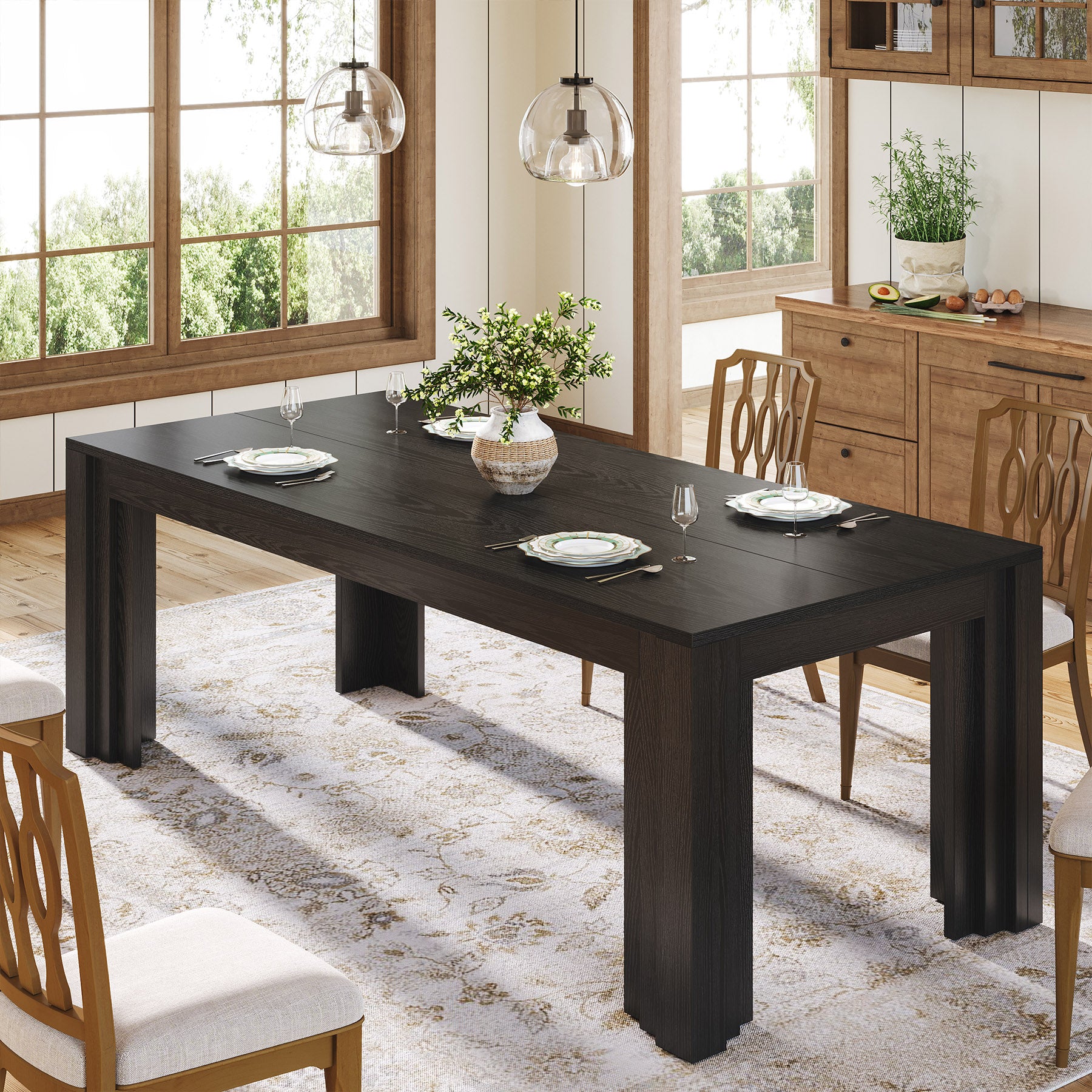 63" Dining Table for 4-6 People, Rectangular Kitchen Table with Sturdy Legs