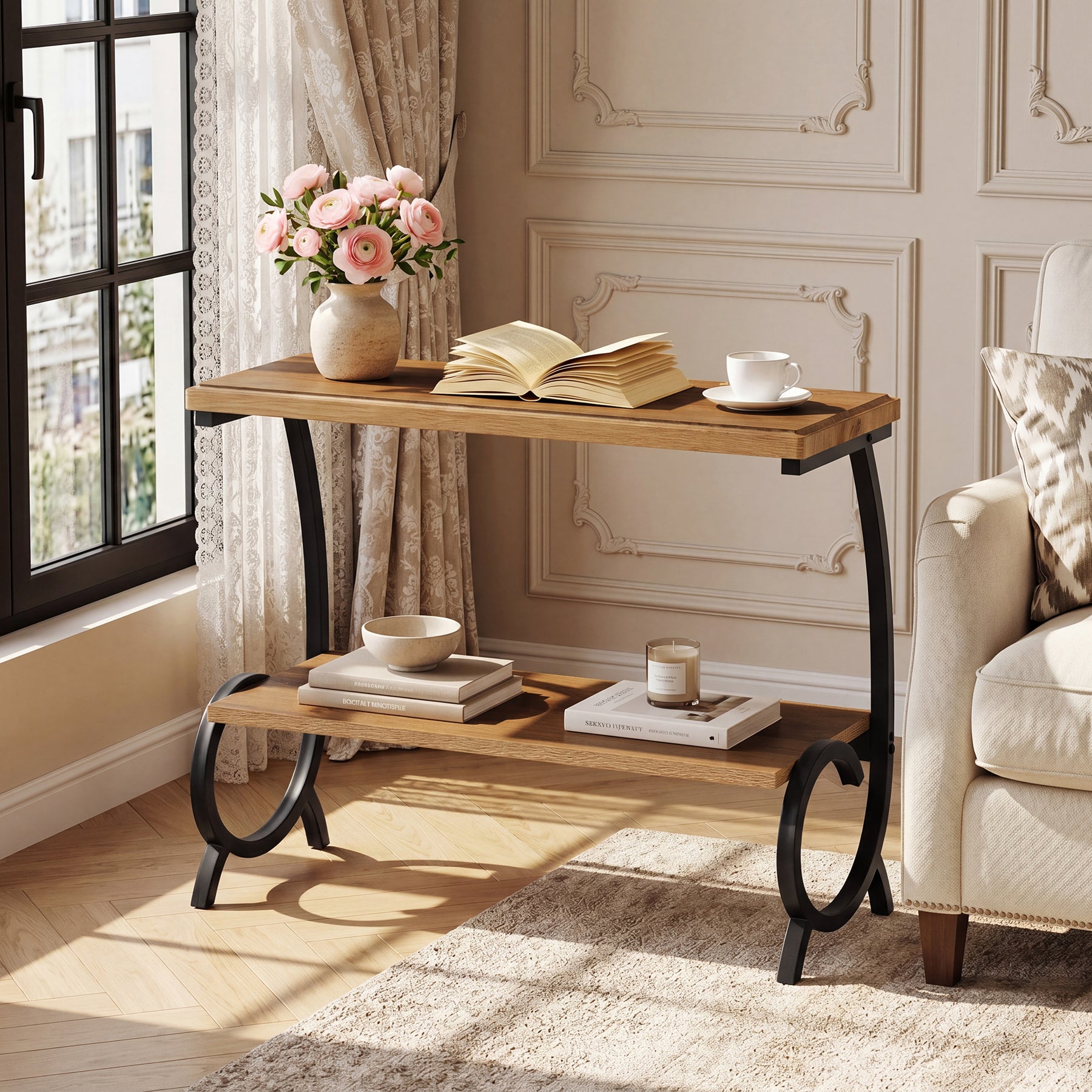 Tribesigns 2-Tier End Table, J-Shaped Side Table for Living Room