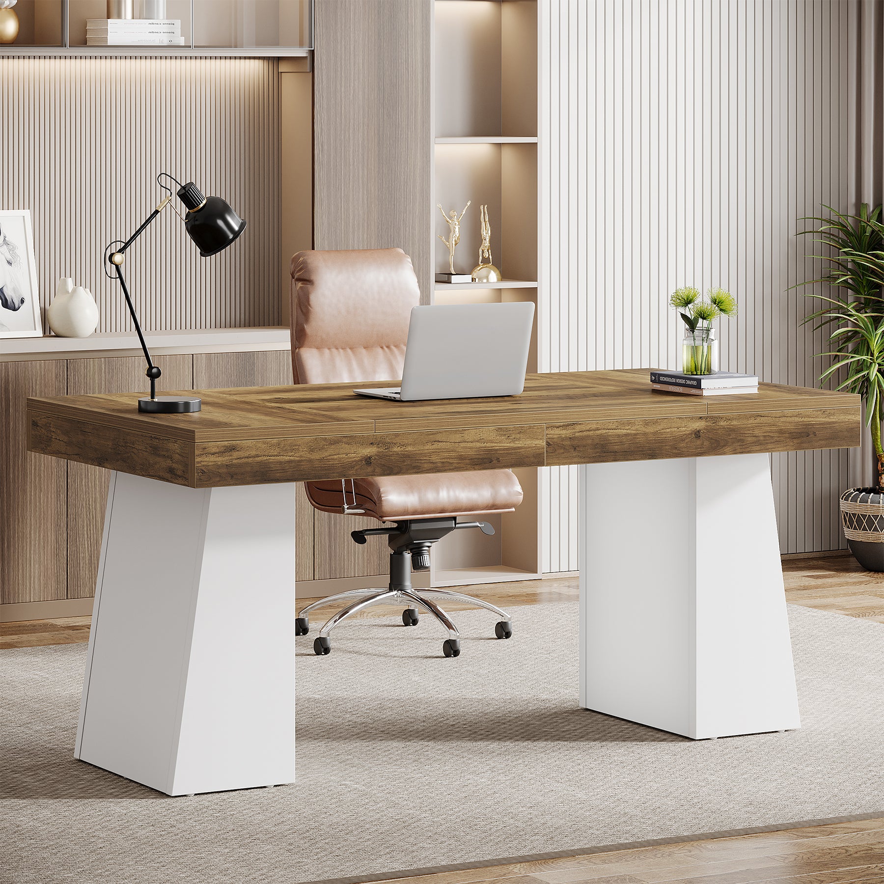 55" Executive Desk, Modern Wood Computer Desk Workstation Desk