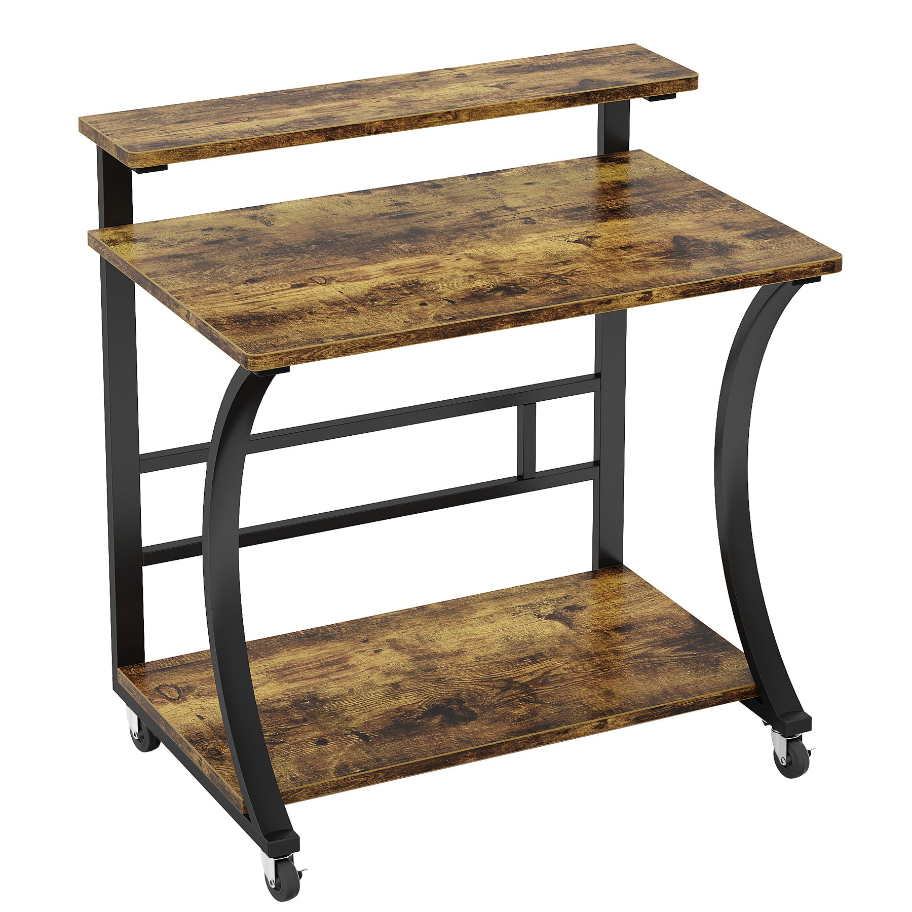 C - Shaped End Table, Mobile Sofa Side Table with Lockable Casters Tribesigns