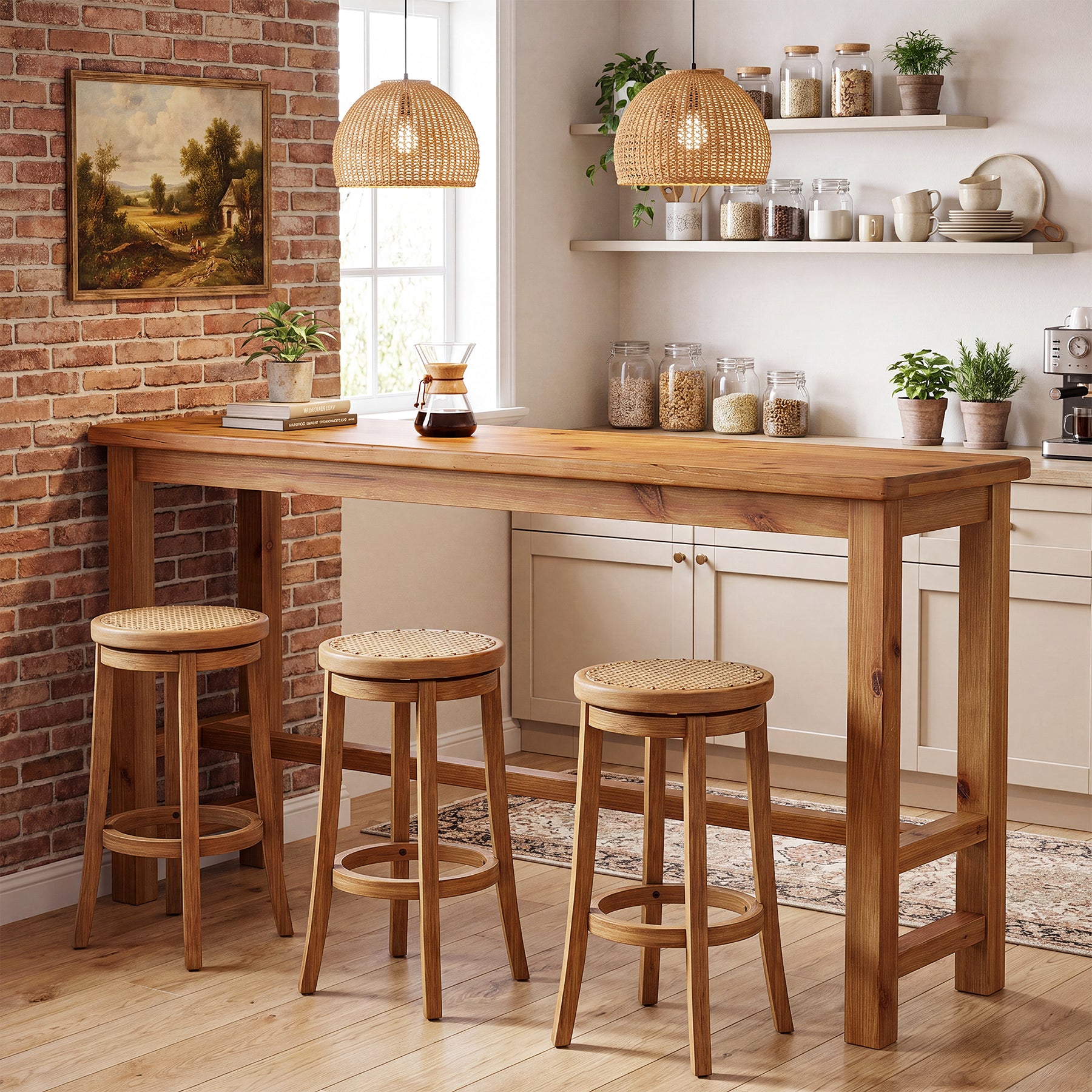 63" Solid Wood Bar Table, Rectangular Counter Height Pub Table for Home Bar