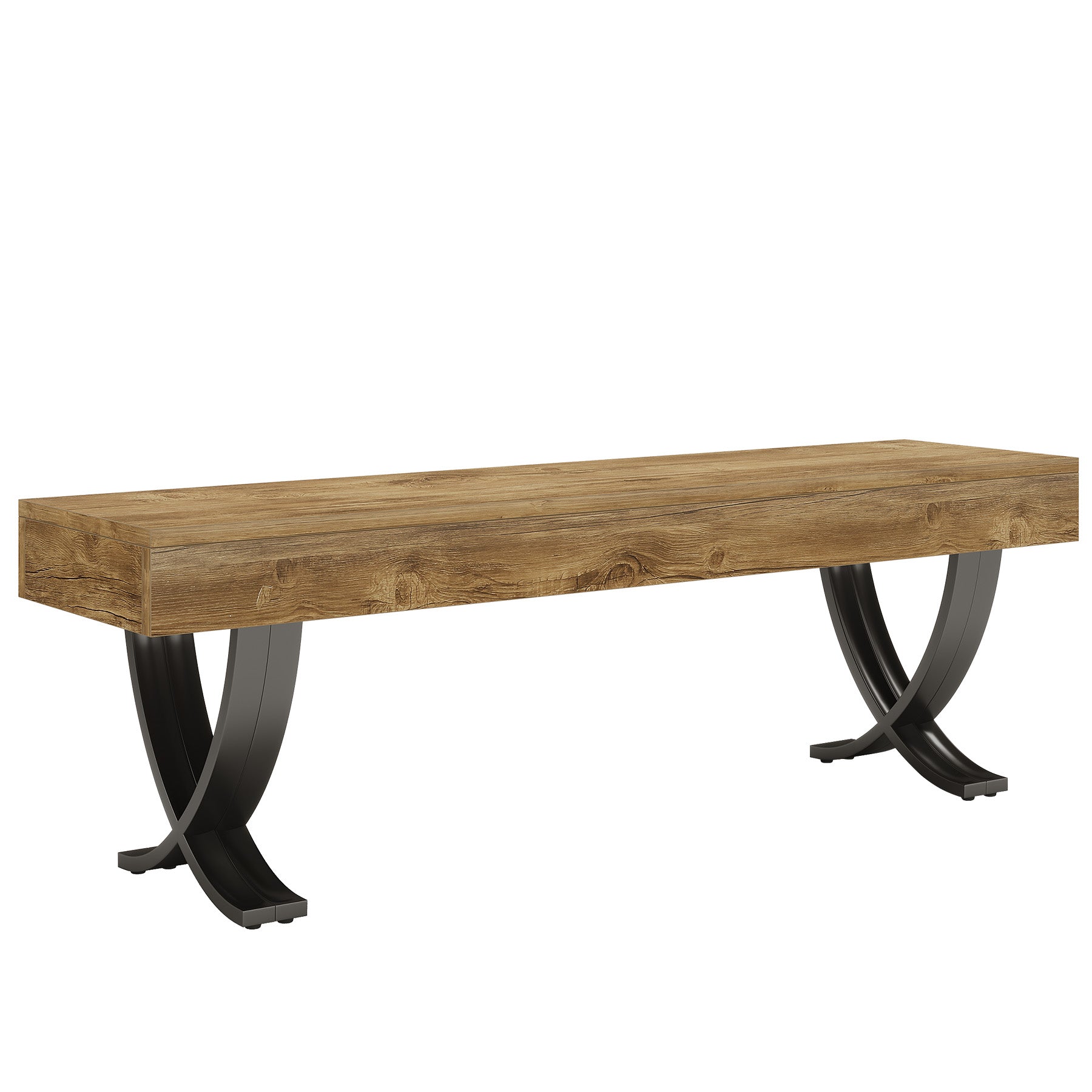 55" Entryway Shoe Bench, Industrial End of Bed Stool with Metal X-Shaped Legs