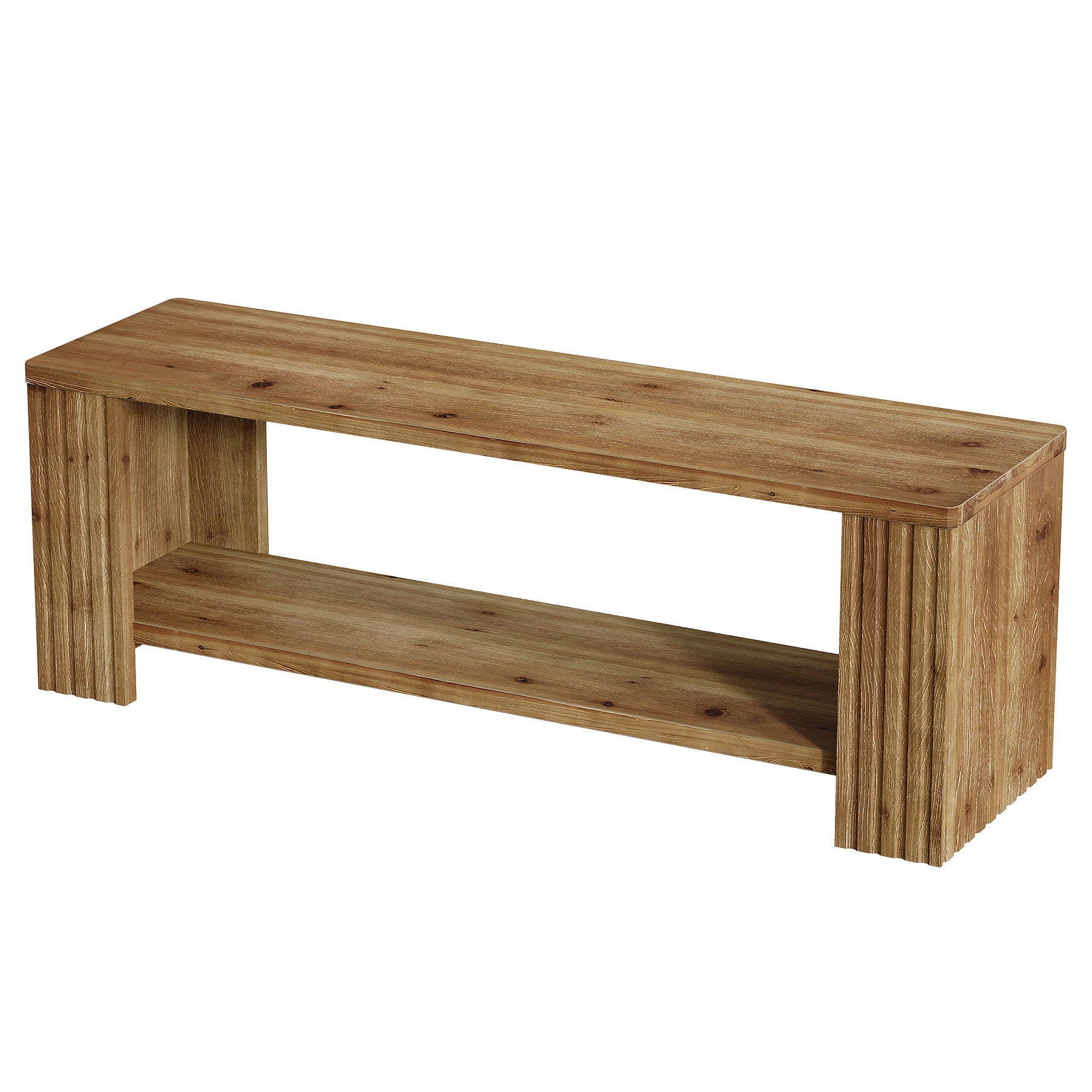 Solid Wood TV Stand, 63" Entertainment Center with 2-Tier Storage Shelf