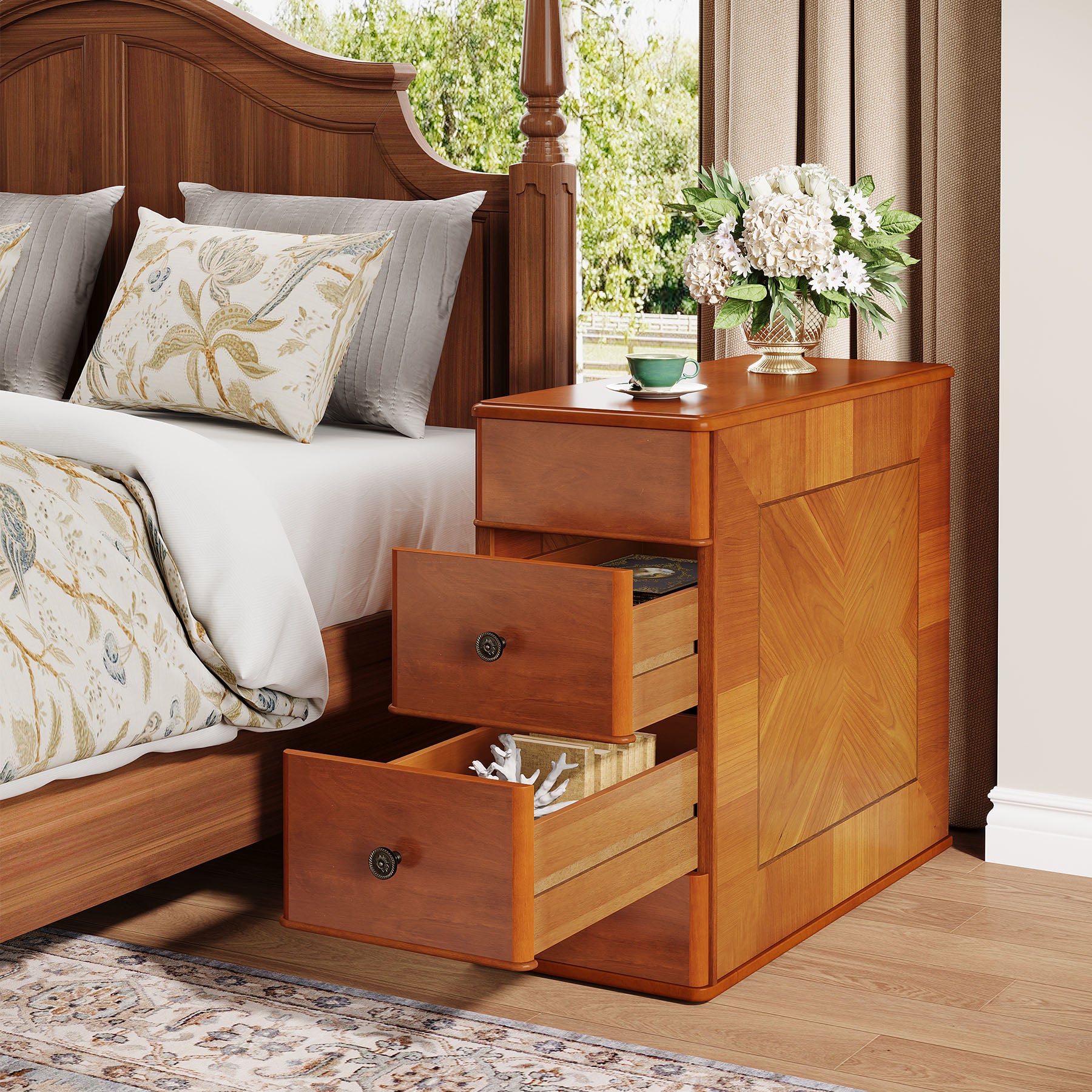 Narrow Side End Table Nightstand with 2 Drawers, No Assembly Required