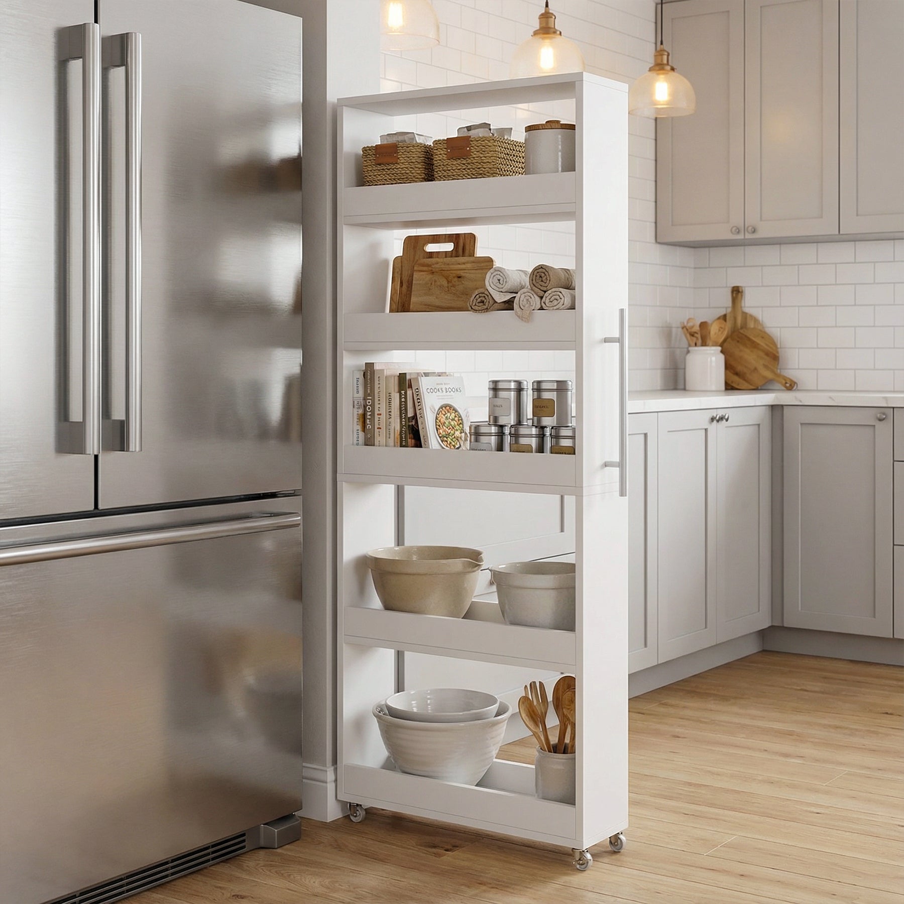 63" Utility Cart on Wheels, 5-Tier Narrow Mobile Shelf Organizer