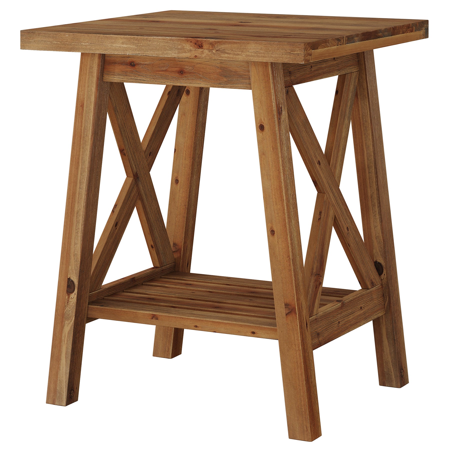 2-Tier Solid Wood End Table, Farmhouse Square Side Table Nightstand