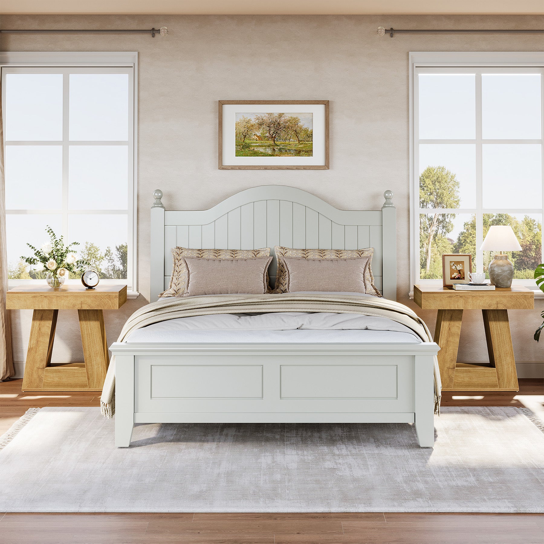 2-Tier Nightstand, Wooden Bedside Table with Trapezoid Base