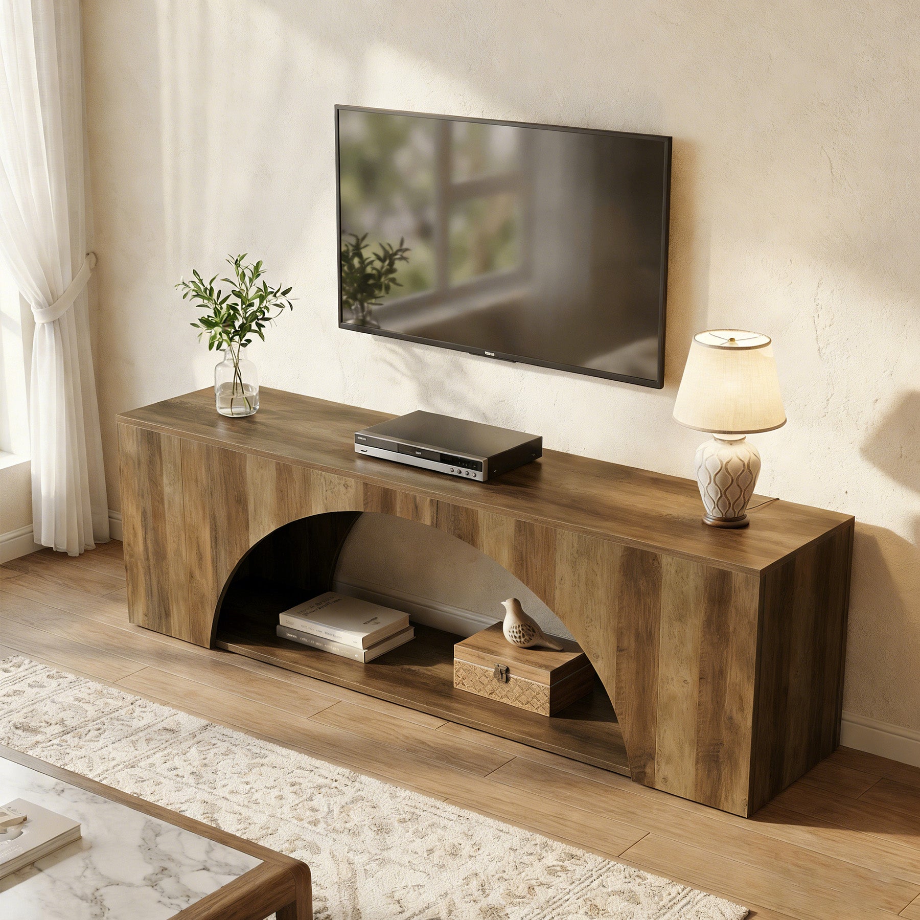 Tribesigns 63" Wood TV Stand, Media Console with Shelves for Living Room