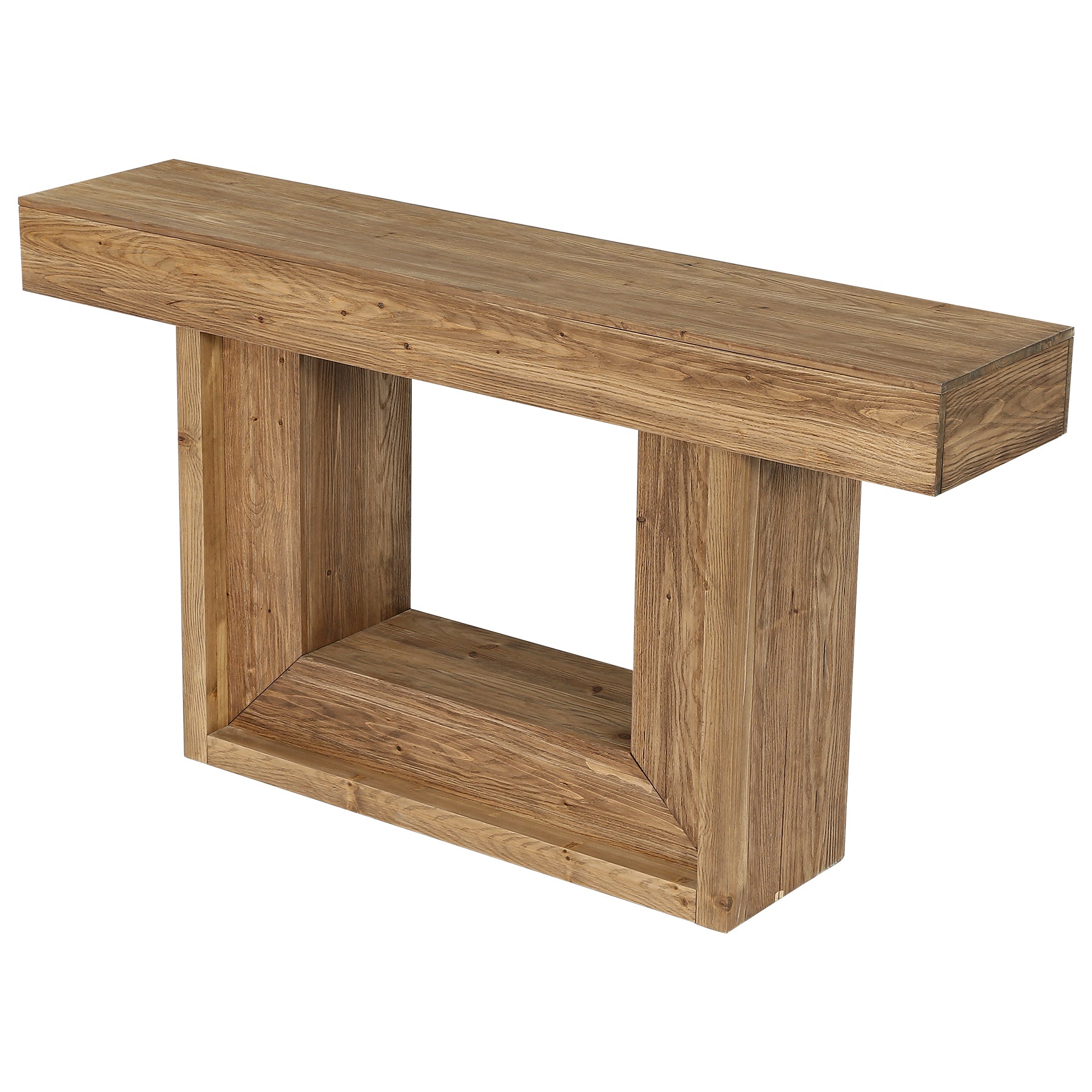 63" Solid Wood Console Table with U-Shaped Base, Farmhouse Narrow Entryway Table with Open Storage Shelf