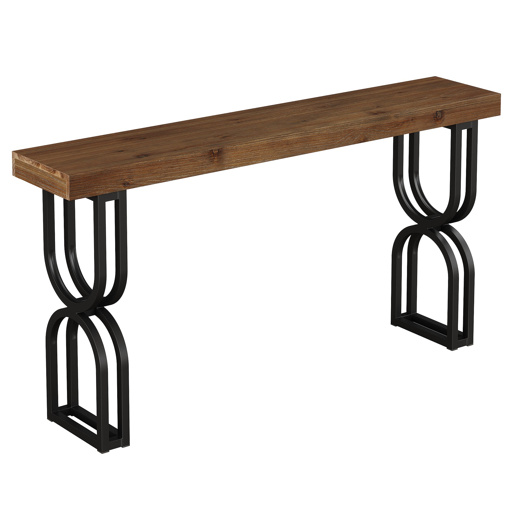 59" Solid Wood Console Table, Narrow Sofa Table with Metal U-Shaped Legs, Industrial Entryway Table for Hallway & Living Room