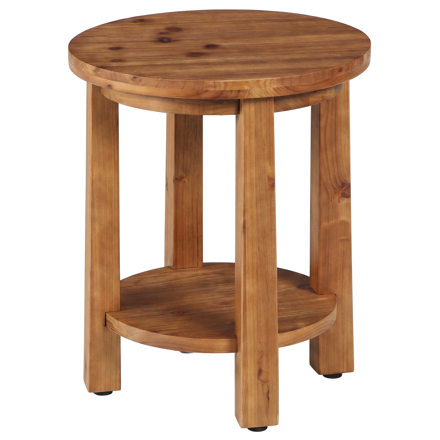 19.6" Solid Wood Side Table, 2 Tier Farmhouse Industrial Round End Table Nightstand