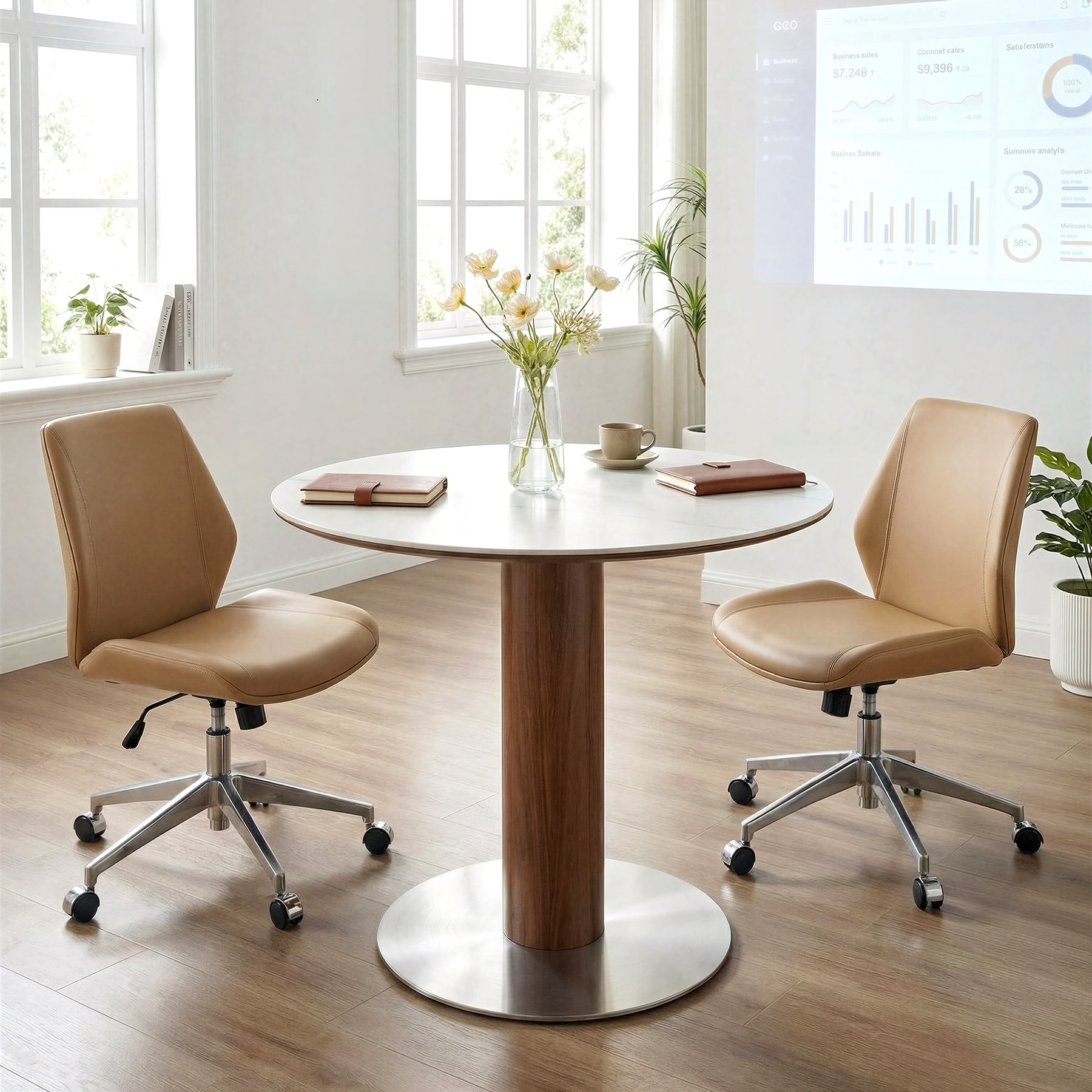 31.5" Round Conference Table, Small Wood Meeting Room Table for 2-4 People