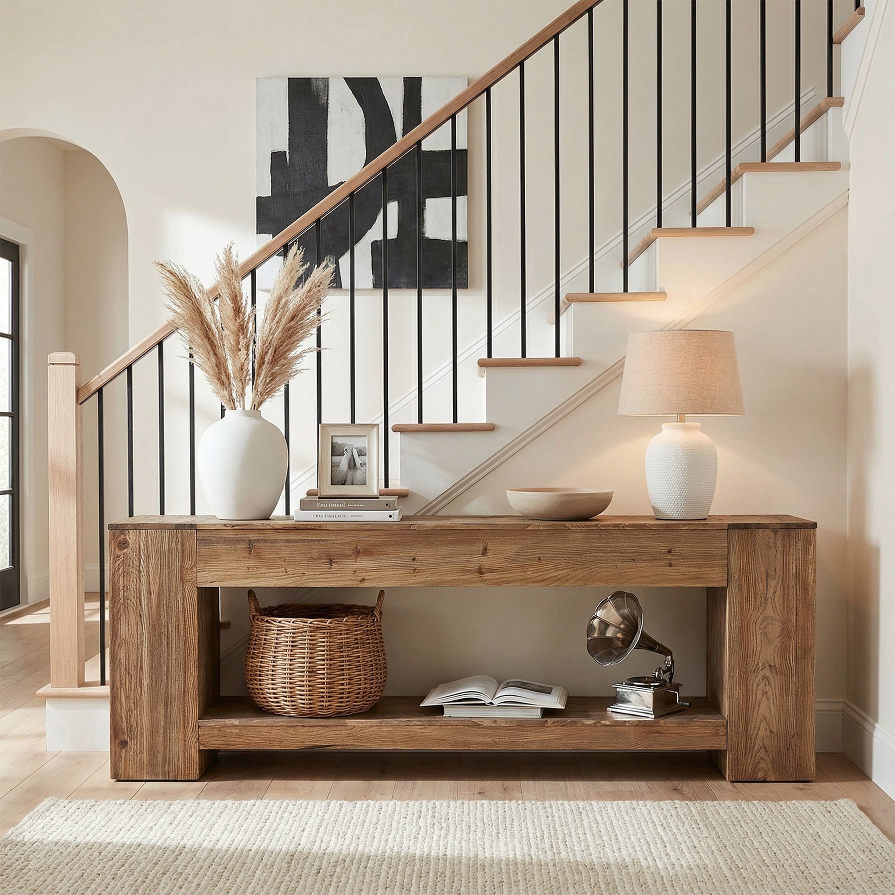 Tribesigns 62.99" Console Table, Solid Wood Entryway Table with Shelf for Hallway