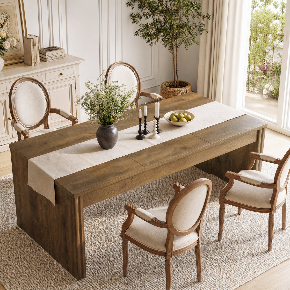 79" Large Dining Table for 6-8, Rectangular Kitchen Table with Double Pedestals for Dining Room