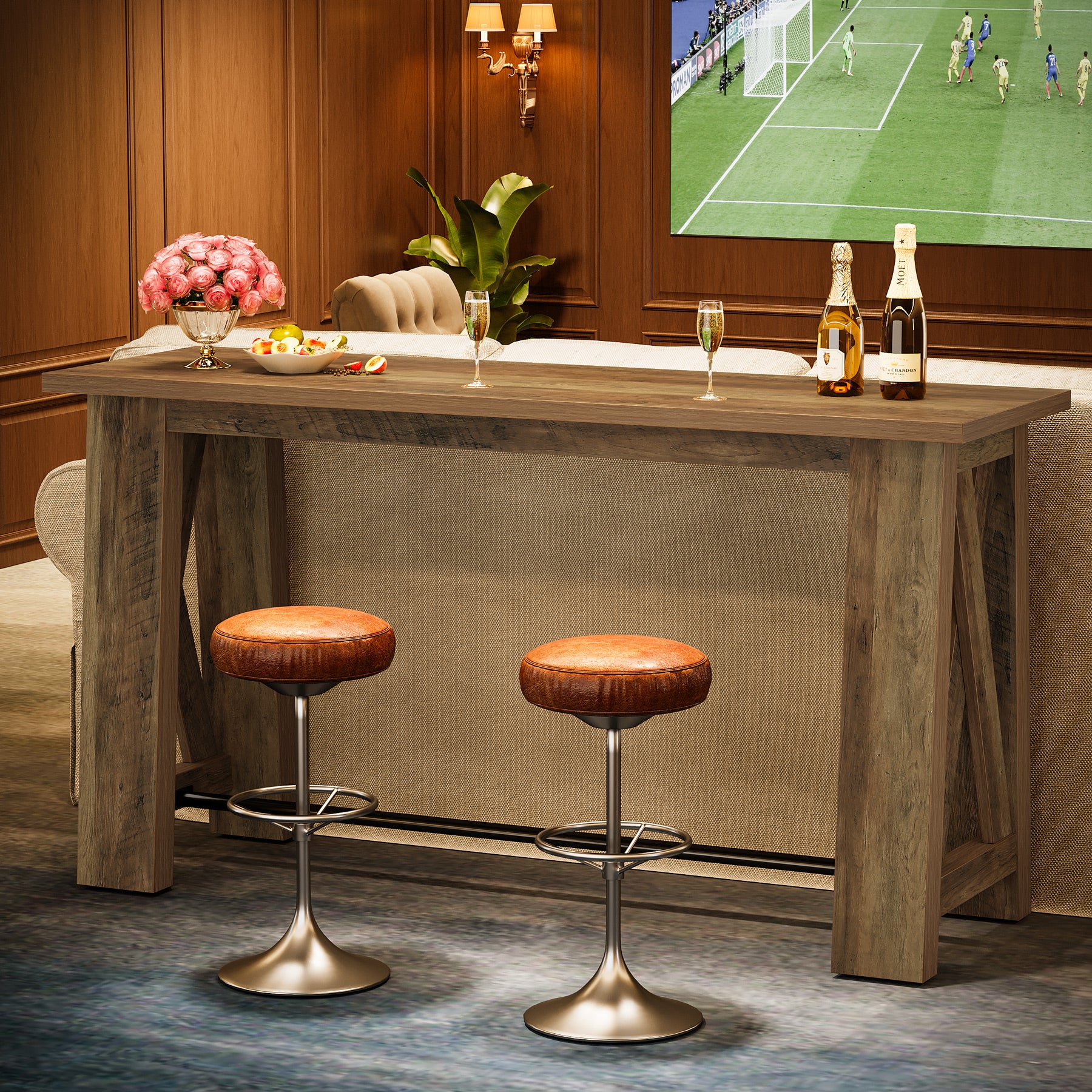 63" Bar Table, Rectangular Counter Height Pub Table with X-Frame Legs