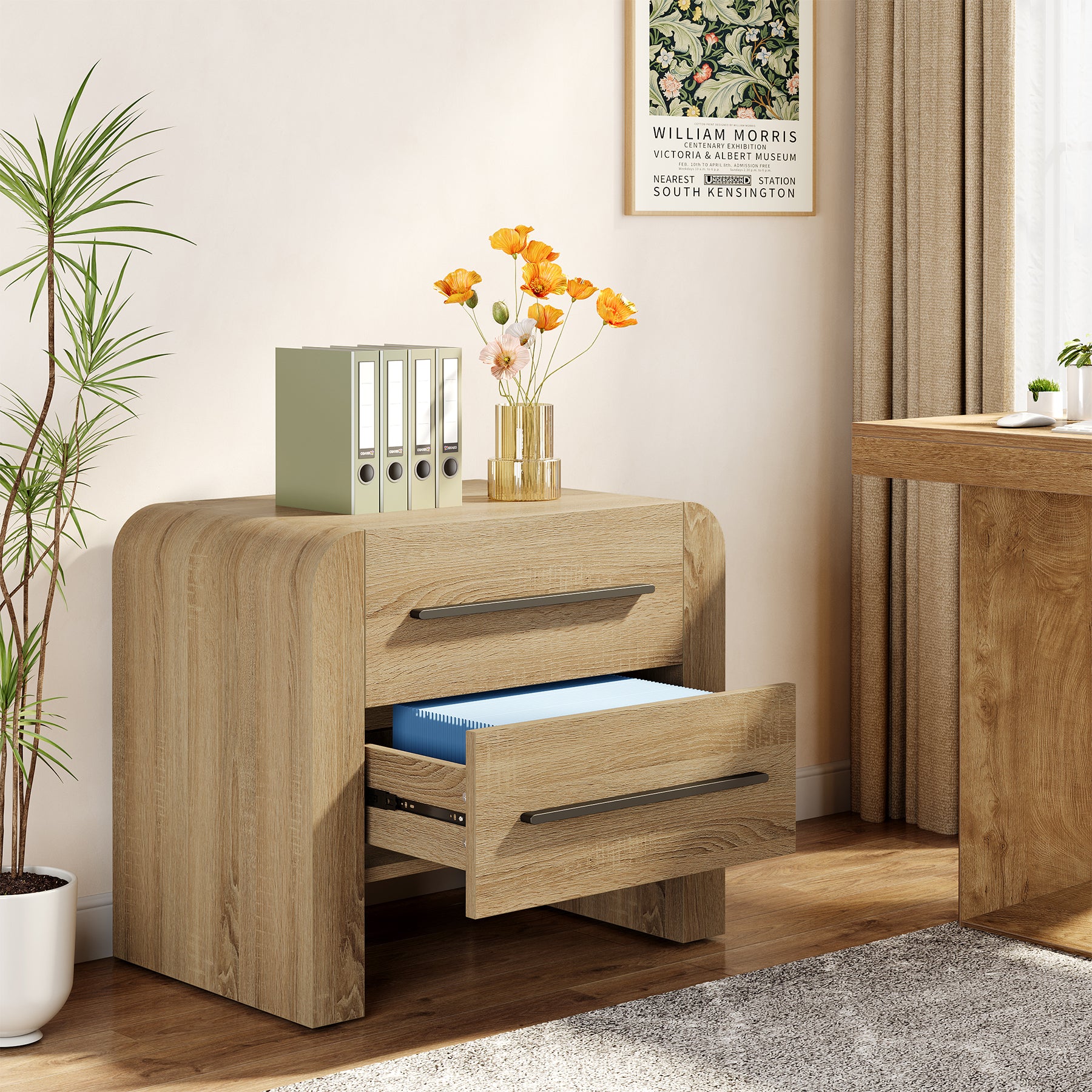 27.55" Nightstand with 2 Drawers, Modern Curved Bedside Table with Storage