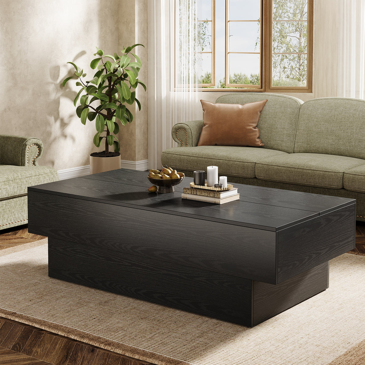 55" Farmhouse Coffee Table with Sturdy Pedestal Base