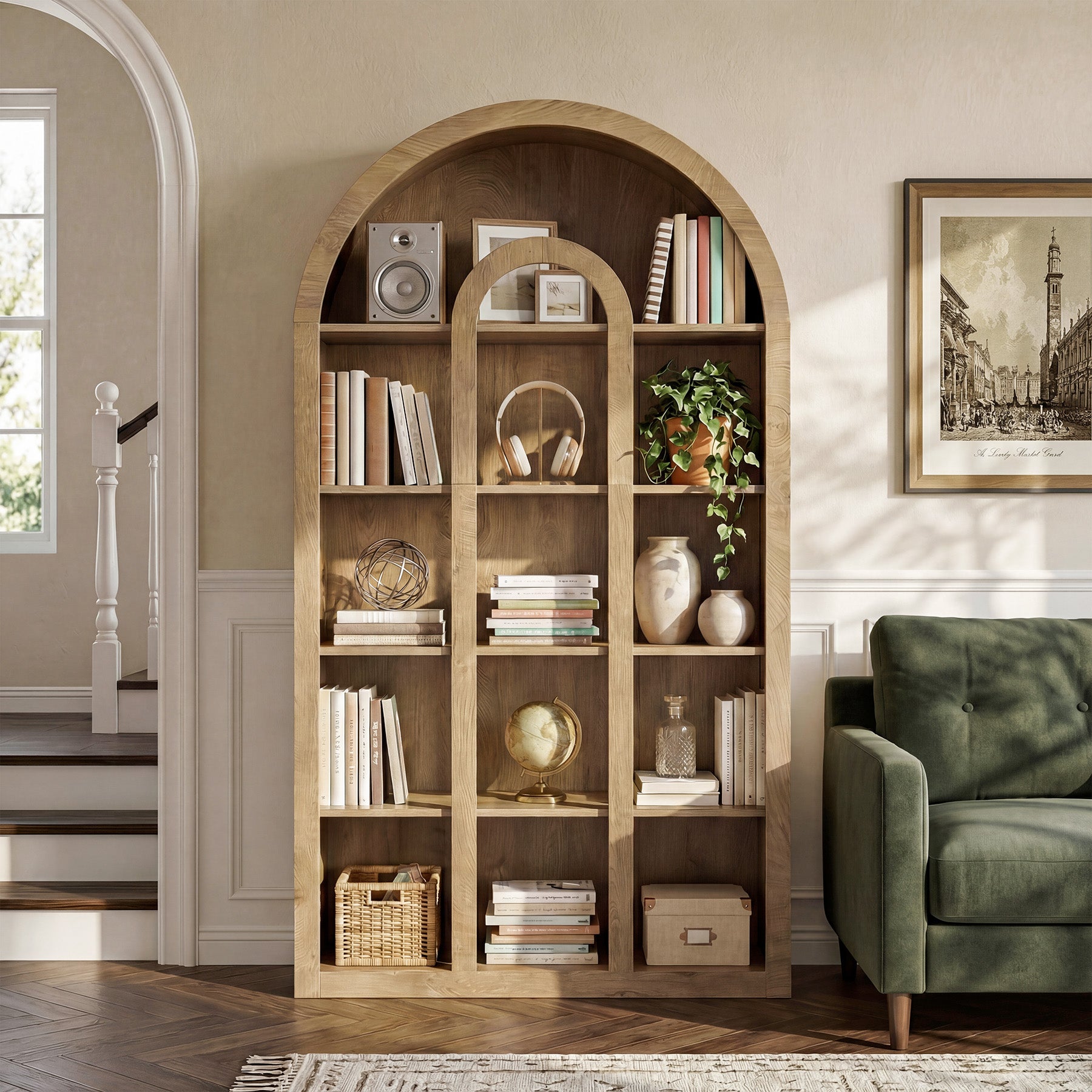 70.87" Tall Bookshelf, 5-Tier Arched Bookcase with Open Shelves for Living Room