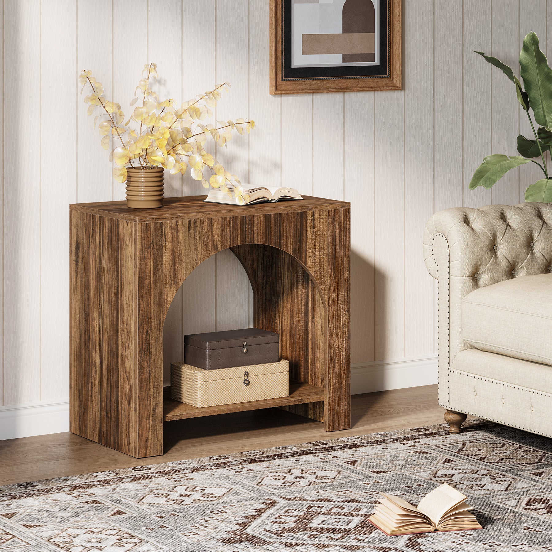 27" End Table, 2 Tier Square Side Table with Storage Shelf