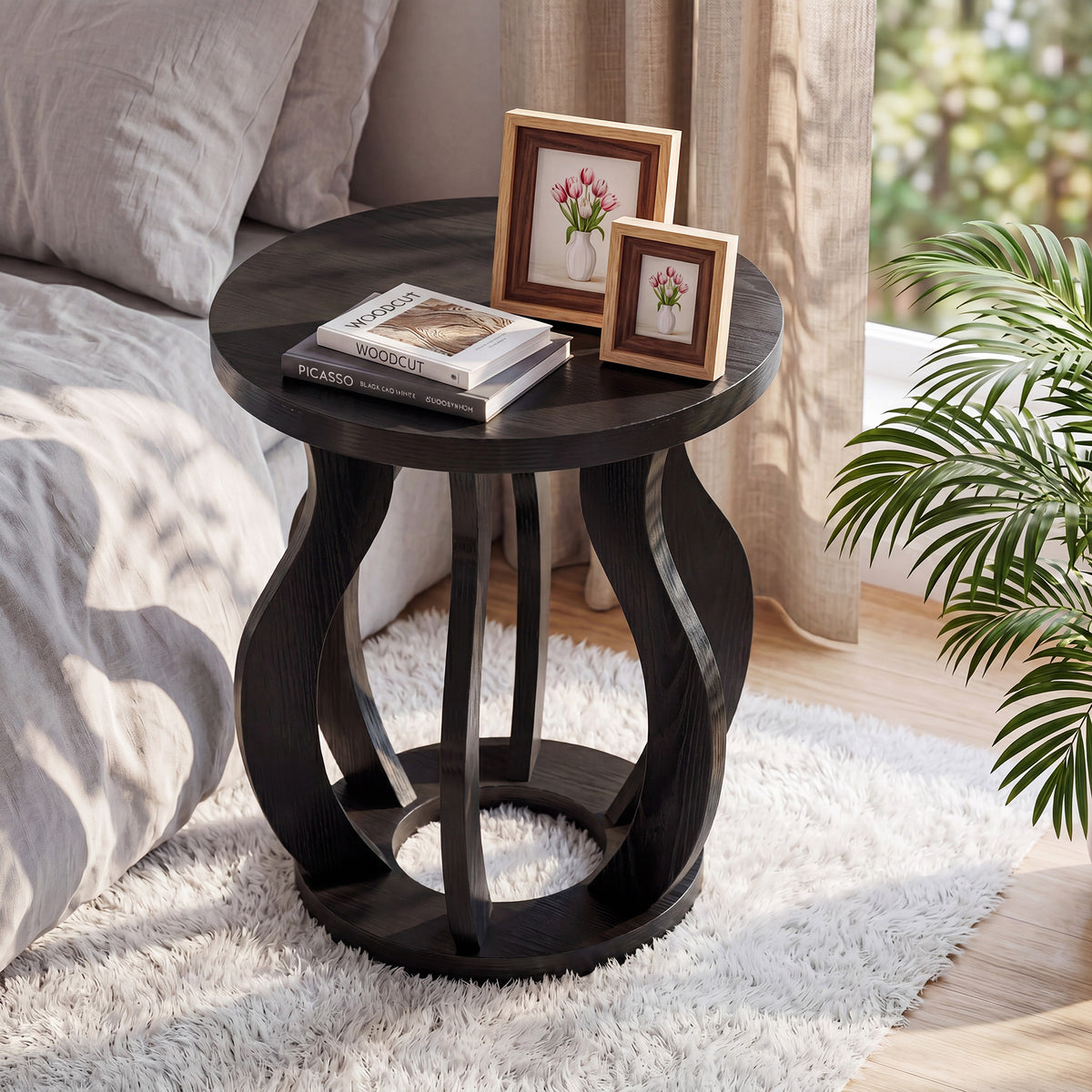 19.69" Curved Wooden Round Side Table for Small Spaces