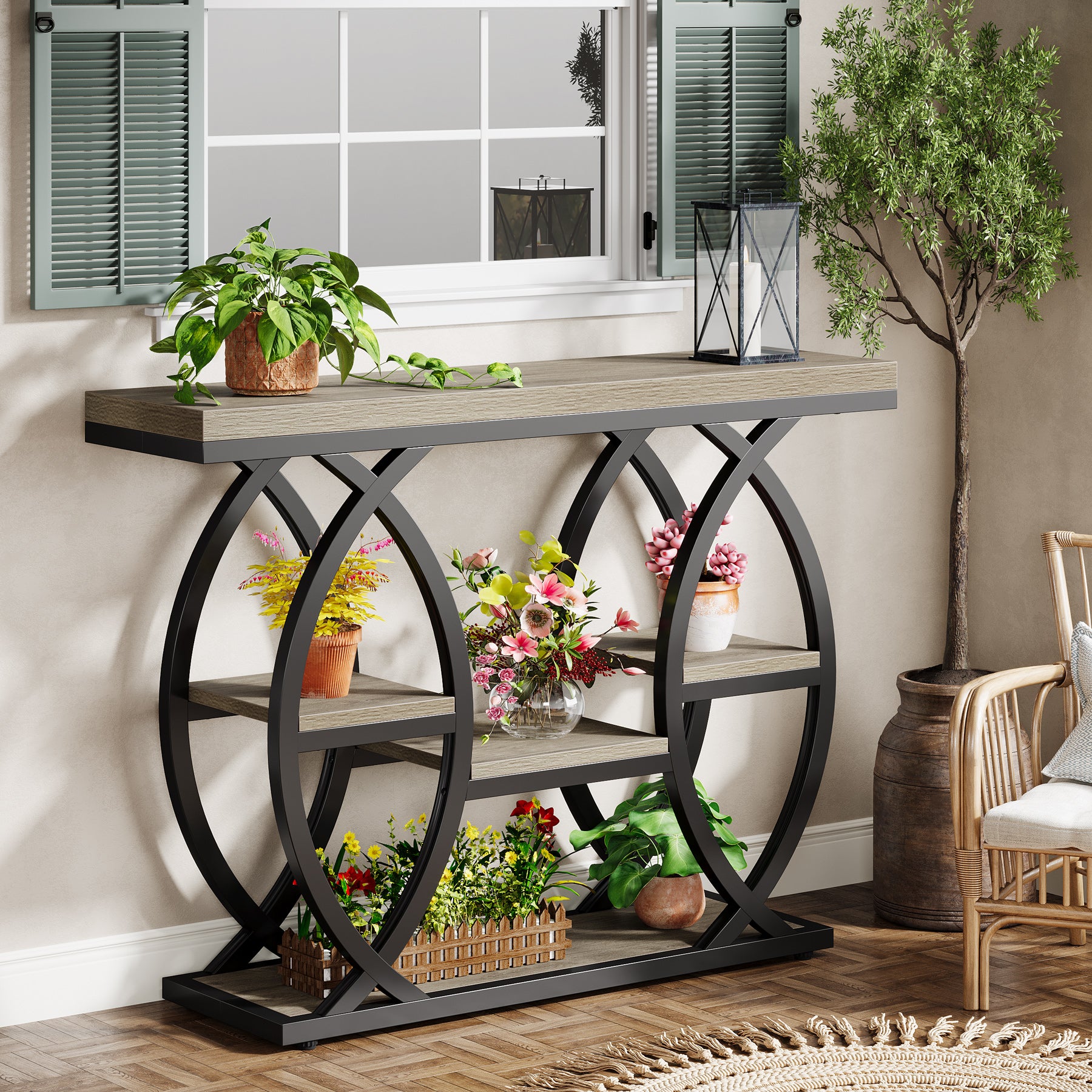 39.4" Console Table, Industrial 4-Tier Sofa Table Entryway Table with Storage Shelves