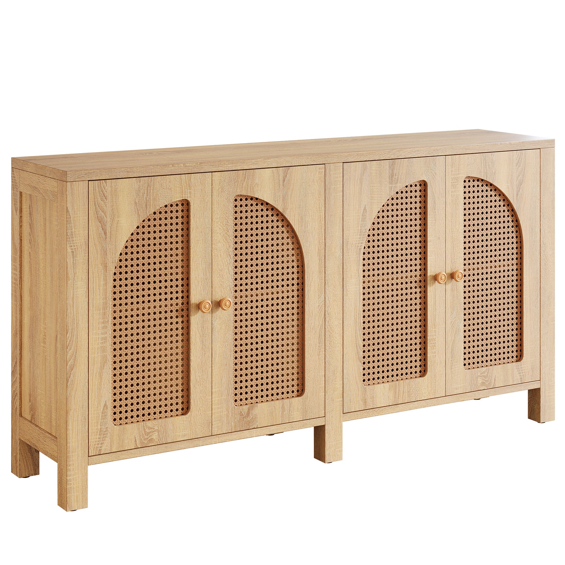 59" Sideboard Buffet, Rattan Credenza Storage Cabinet with 4 Doors Tribesigns