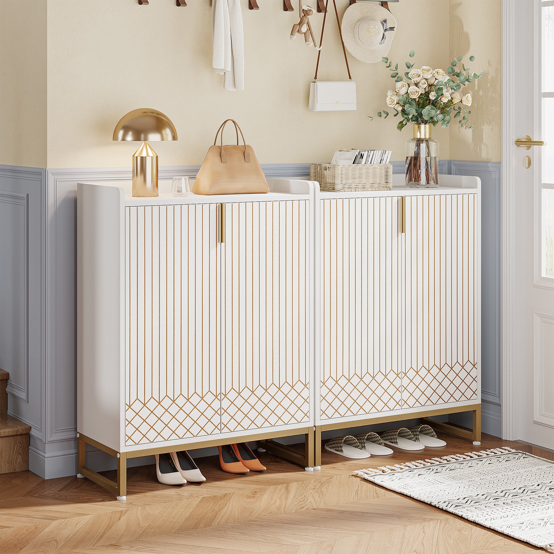 5-Tier Shoe Cabinet with Doors, Freestanding Wood Shoe Organizer for Entryway