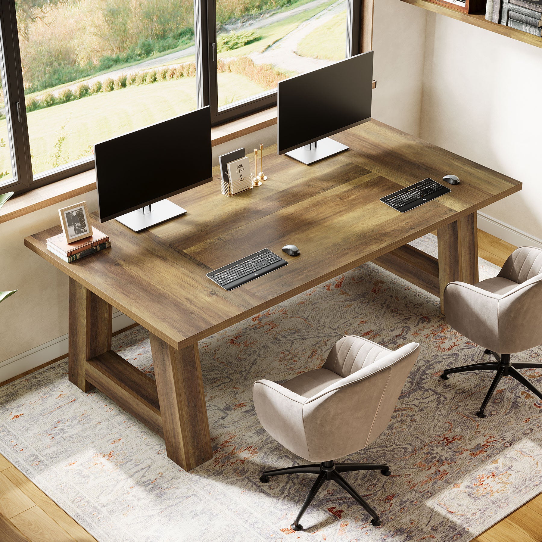 62.6" Executive Desk, Large Office Computer Desk with Thickened Frame