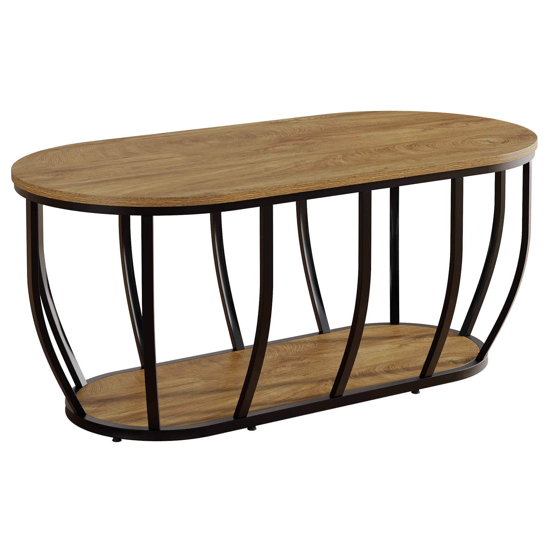 Oval Coffee Table, 47.2" Modern Center Cocktail Table with 2-Tier Storage