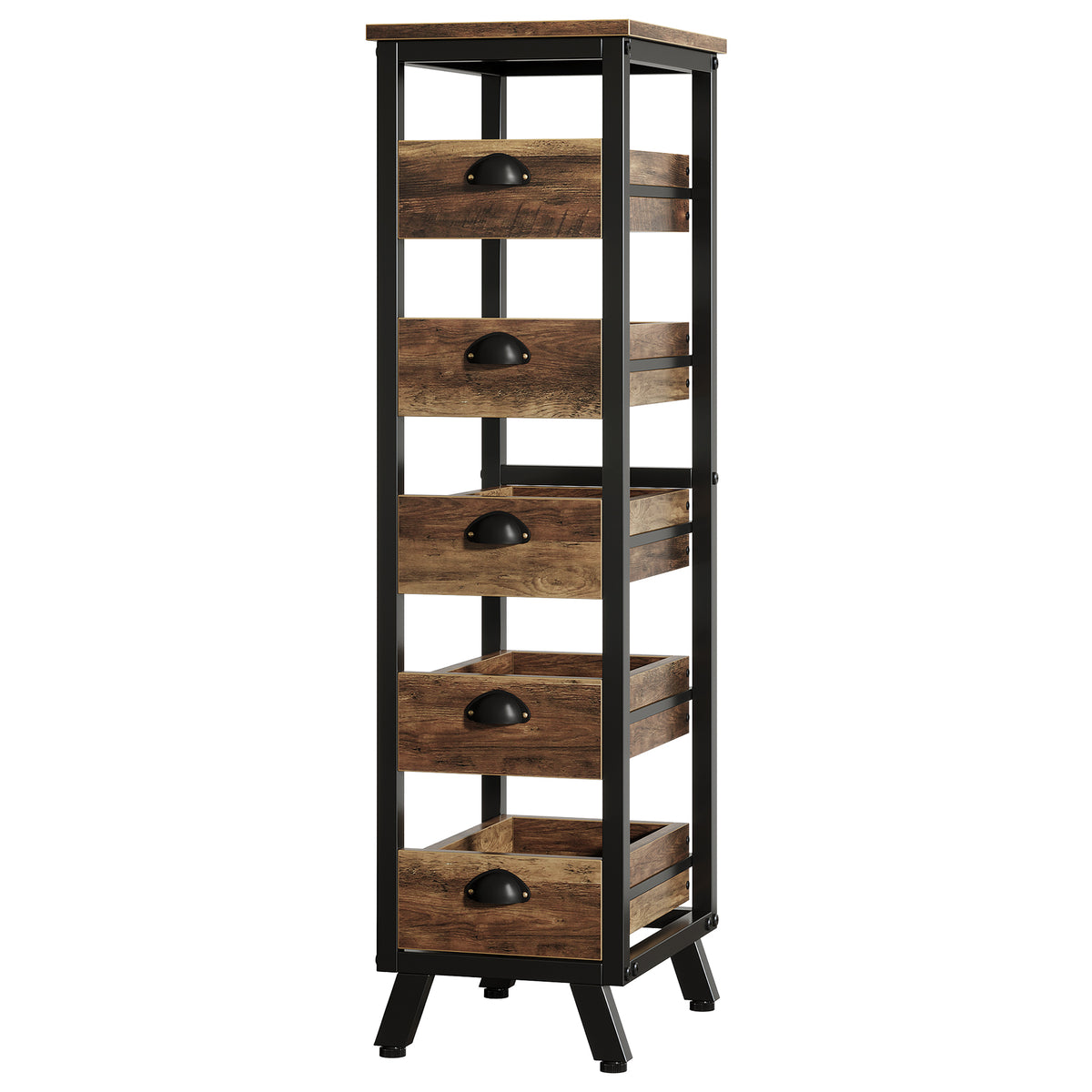 Wood Storage Rack, 5-Tier Fruit and Vegetable Basket Snack Stand