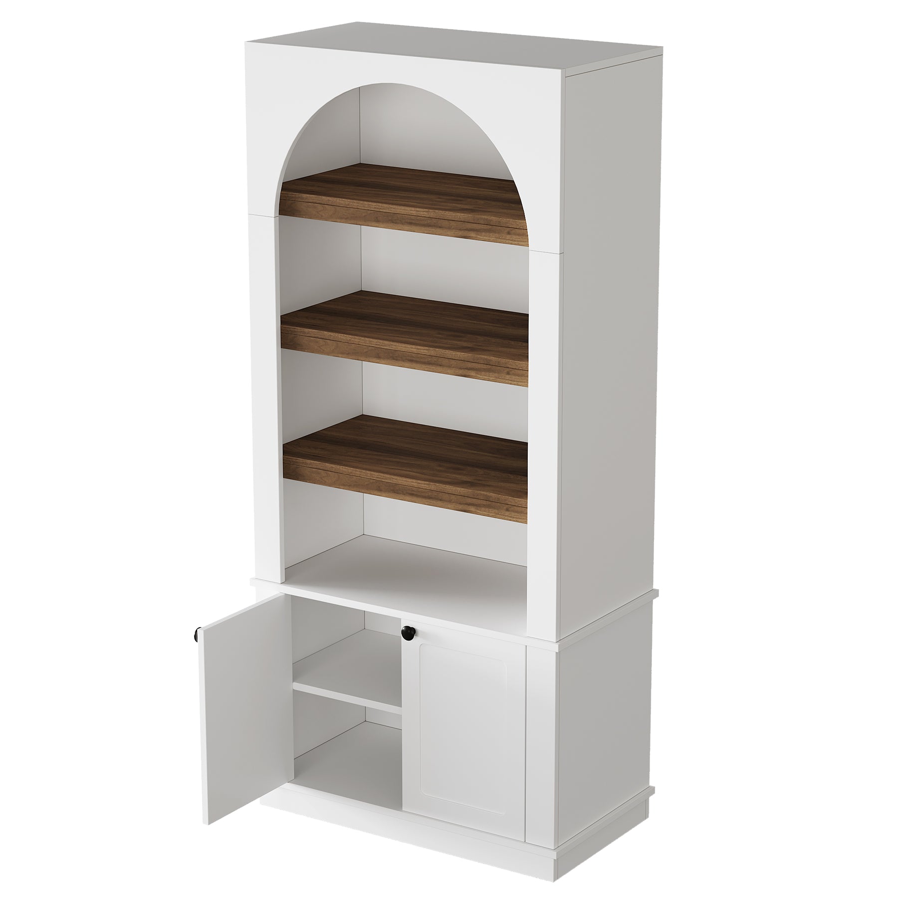 71" Bookcase with Doors, 6-Tier Modern Arched Bookshelf for Home Office