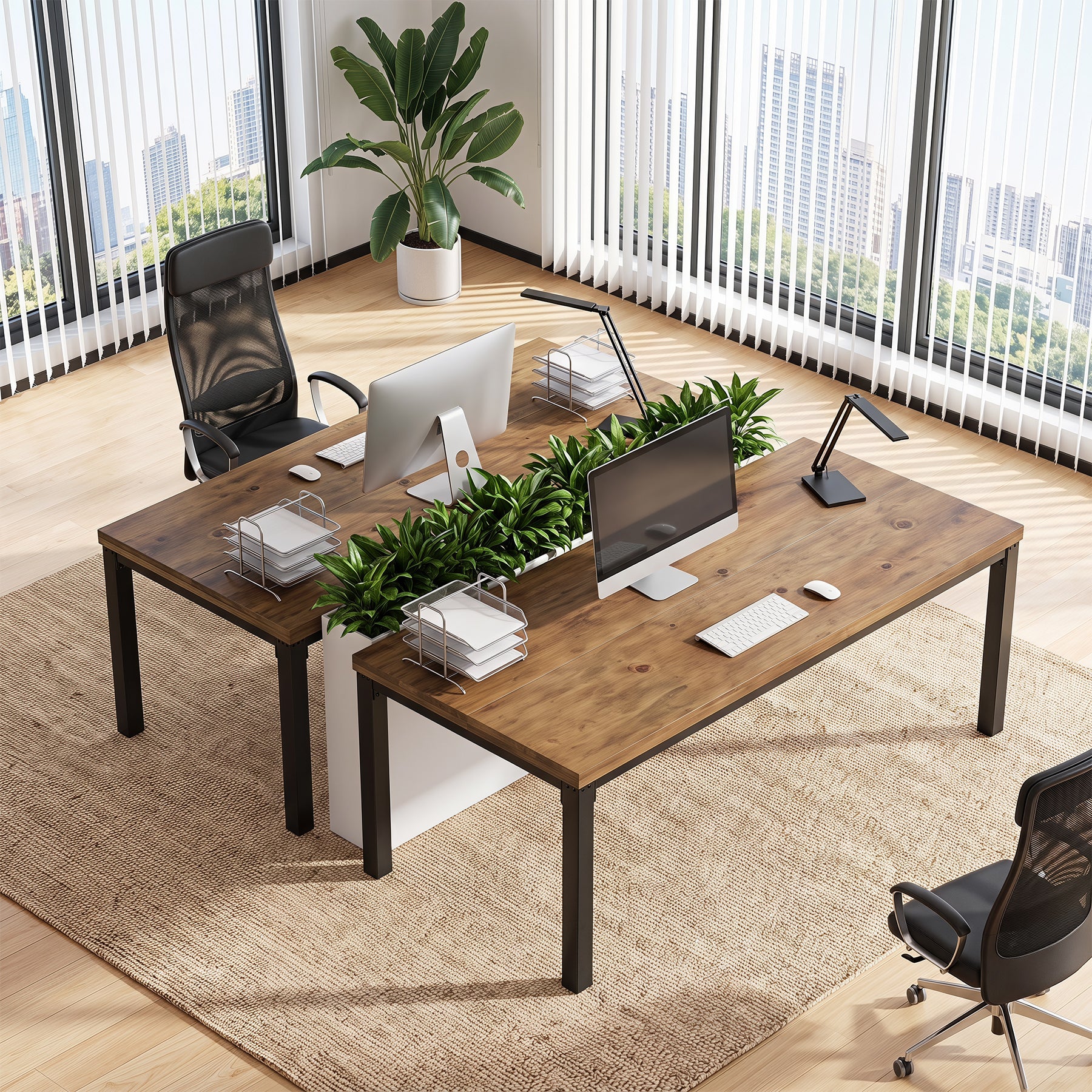 70.9" Computer Desk, Industrial Executive Office Desk with Solid Pine Wood Top