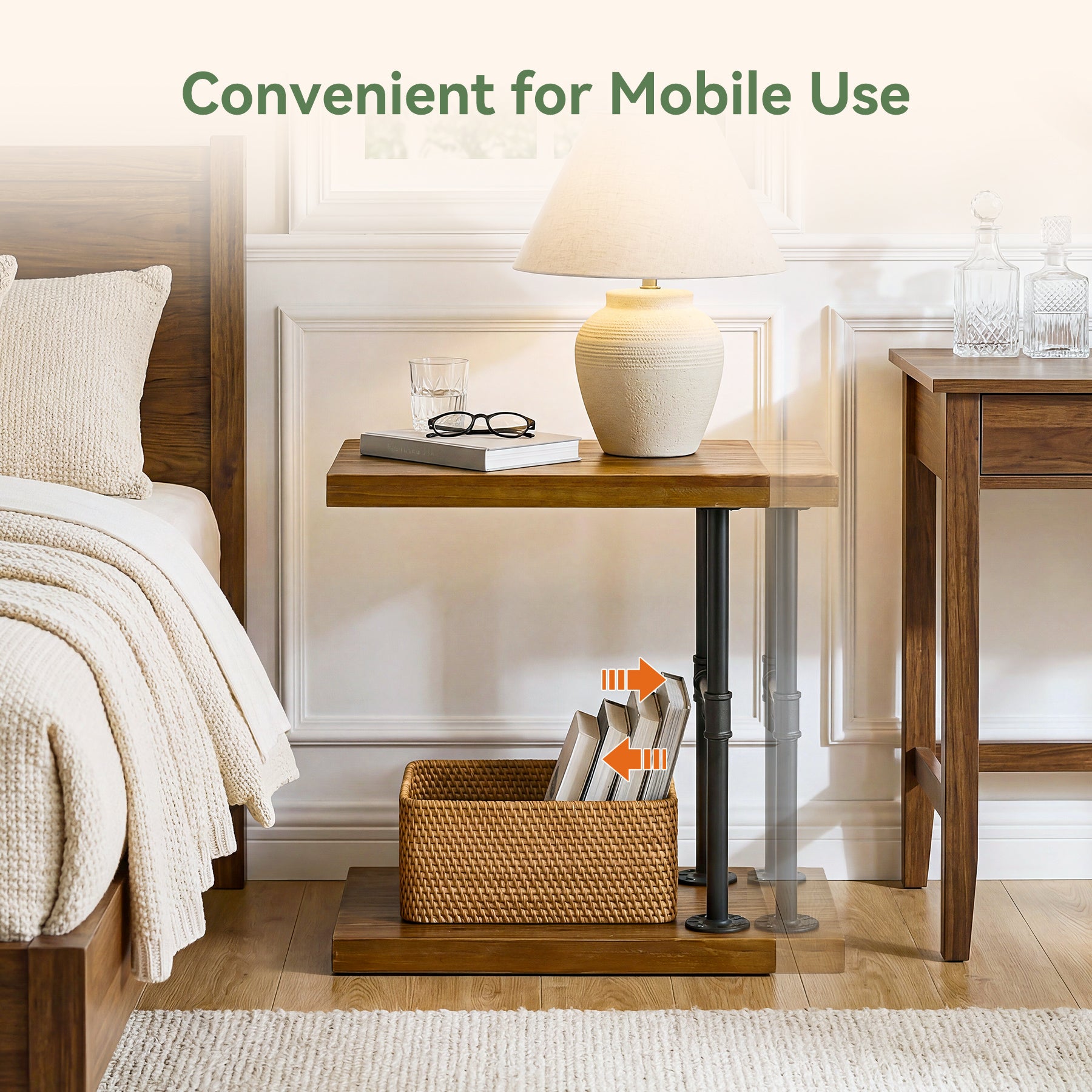 Tribesigns Narrow Solid Wood Nightstand, C-Shaped Bedside Table for Bedroom