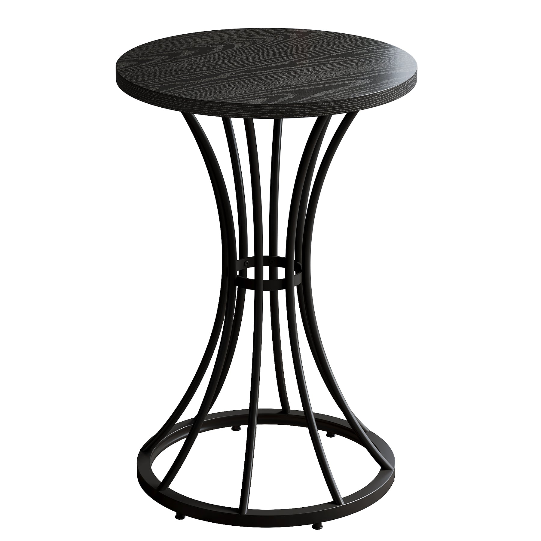 37.4" H Round Bar Table for 2, Farmhouse Cocktail Table with Curved Metal Base