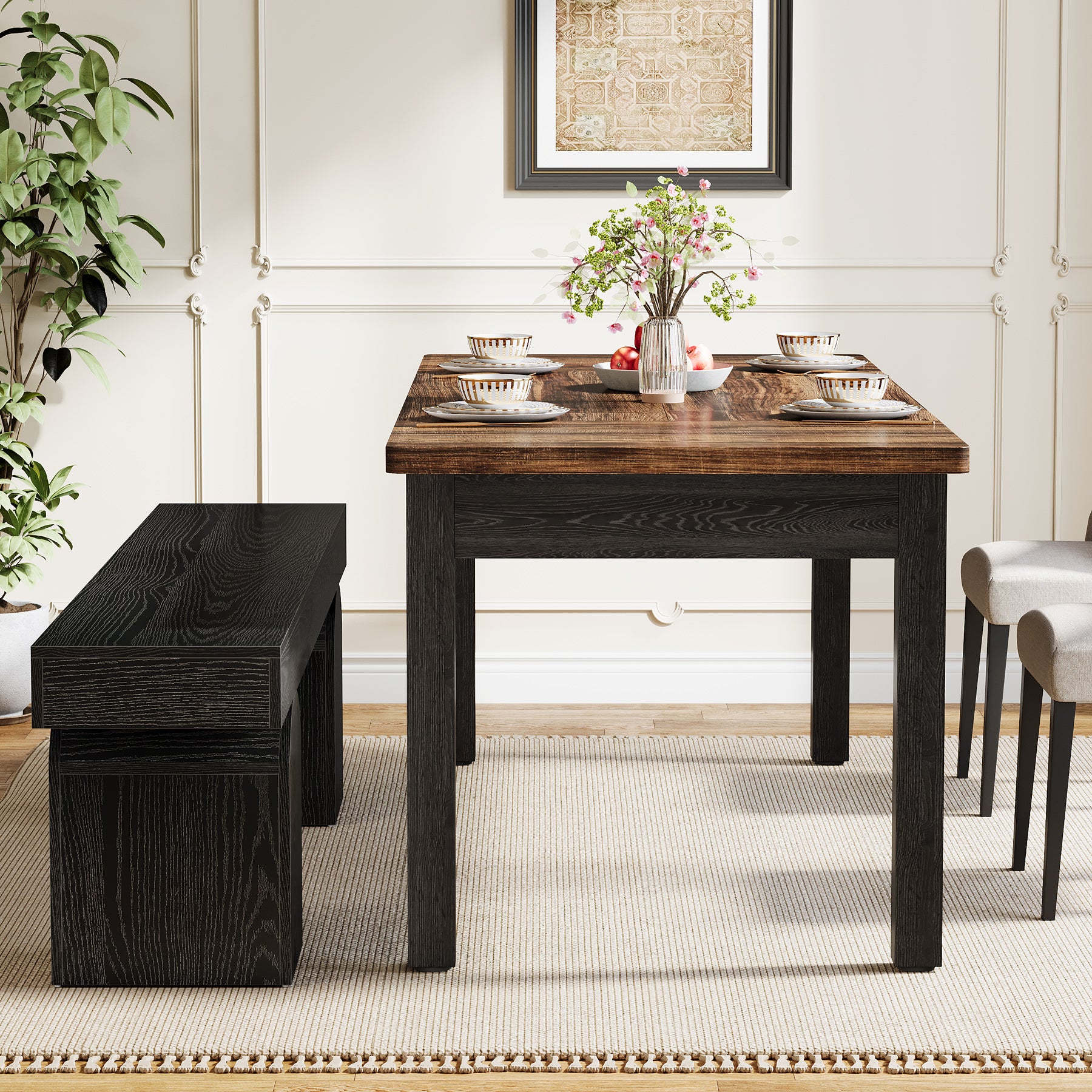 59" Dining Bench, Modern Kitchen Seating with Arched Base for 2 to 3