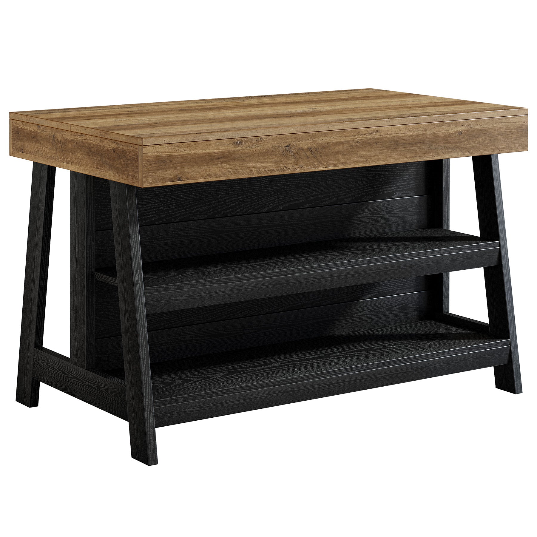 55" Kitchen Island with 3-Tier Storage, Farmhouse Stationary Island Table for Kitchen