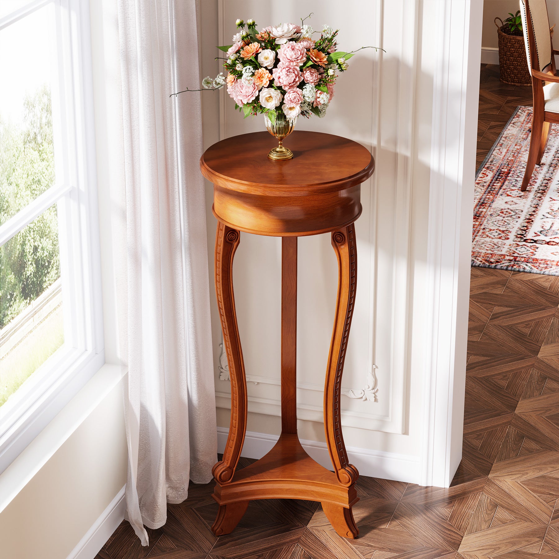 2-Tier Plant Stand, Round Flower Pot Stand Indoor with Geometric Shelves