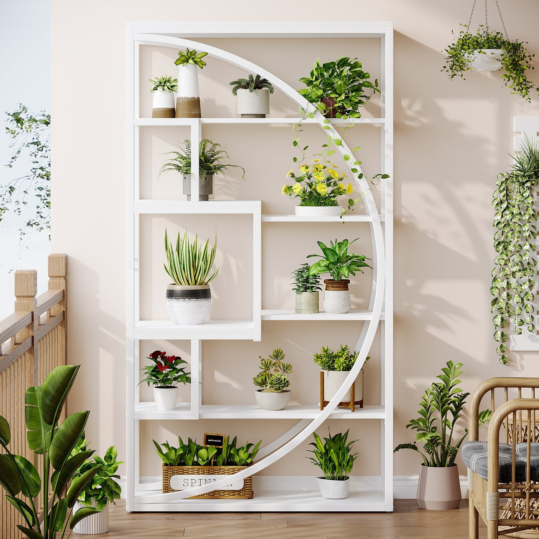 70.8” Tall Modern Geometric Bookcase, 5-Tier Etagere with 8 Open Shelves