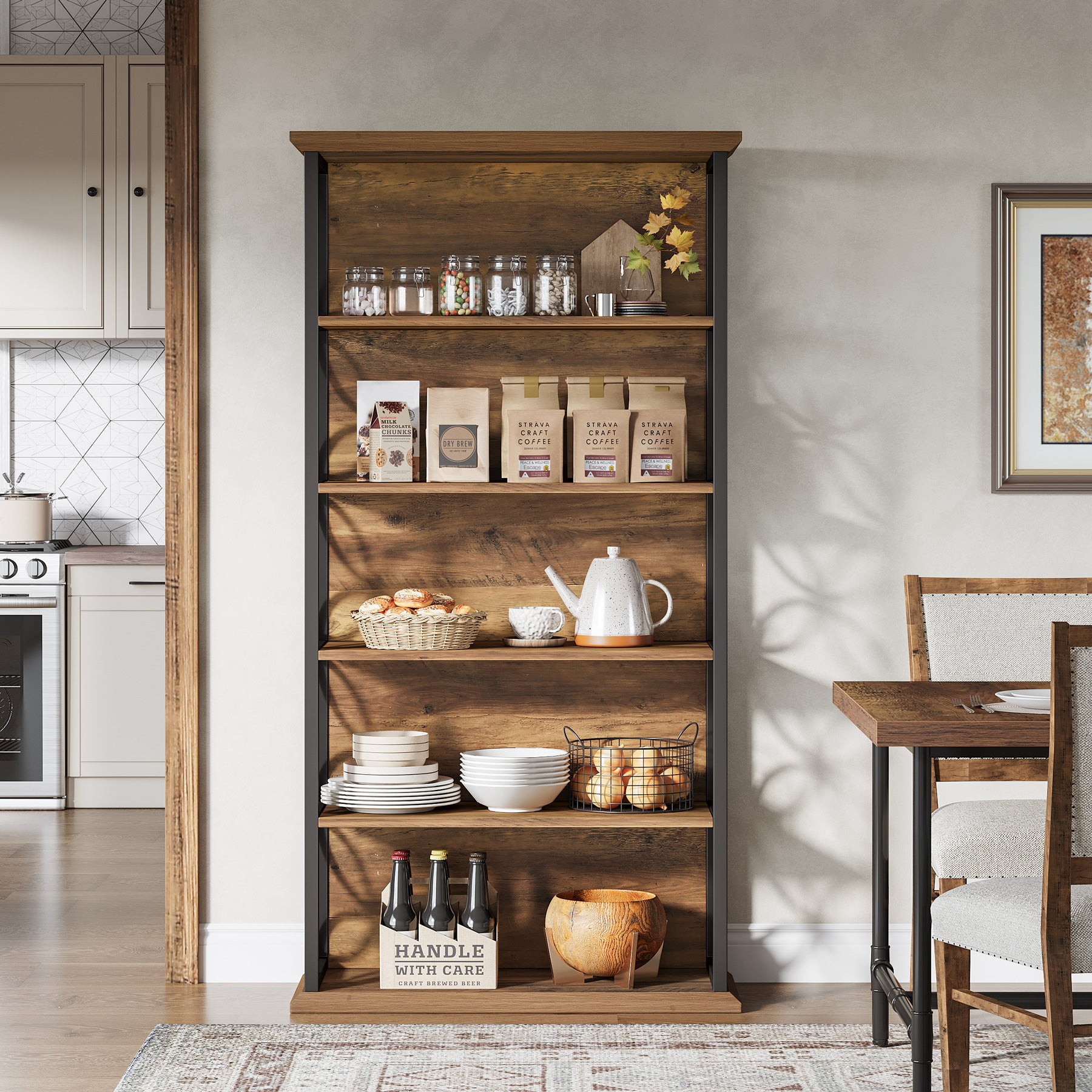 6 - Tier Bookshelf, 71" Industrial Bookcase Displaying Rack with Metal Frame Tribesigns