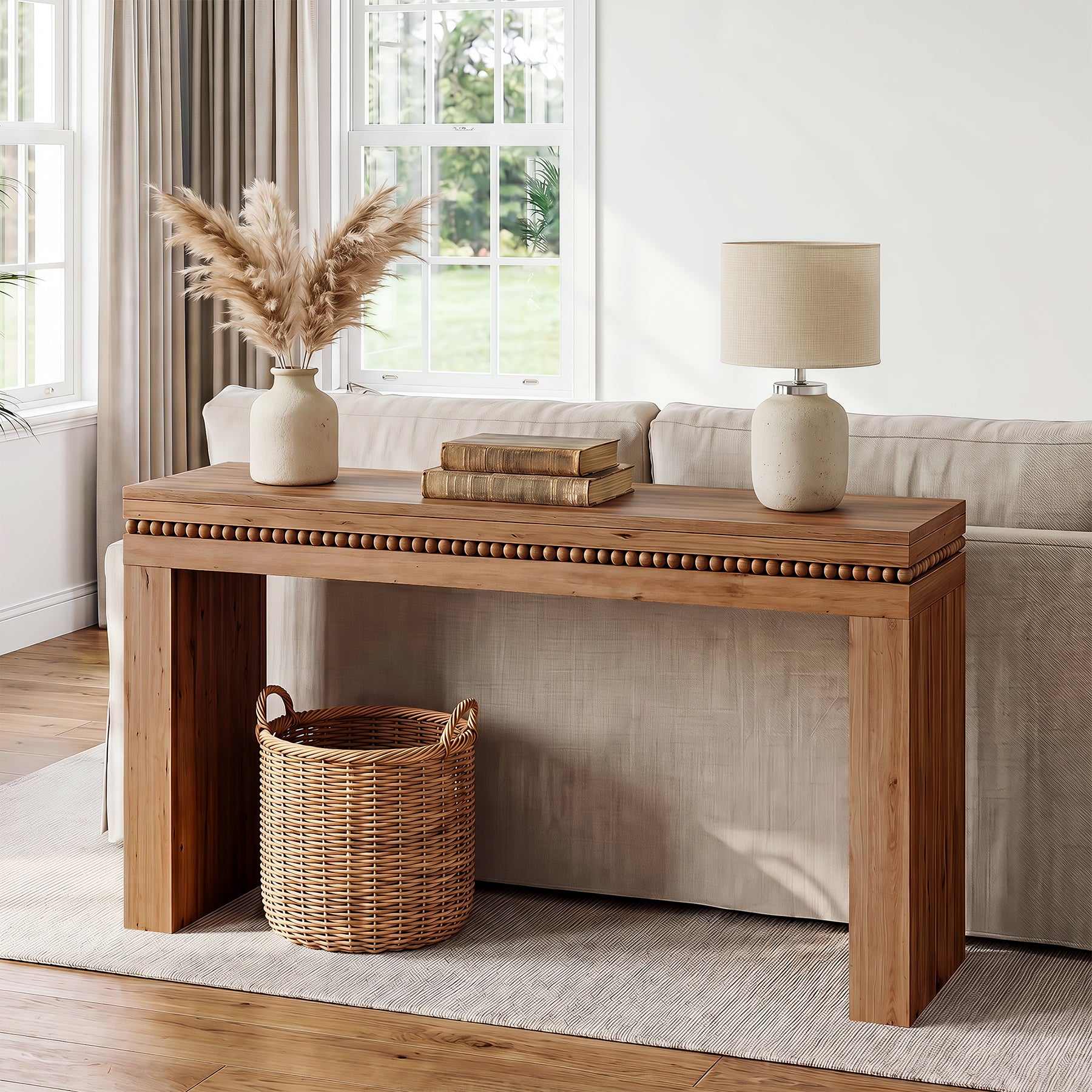 63" Solid Wood Console Table, Mid-Century Sofa Table Behind the Couch for Hallway Foyer