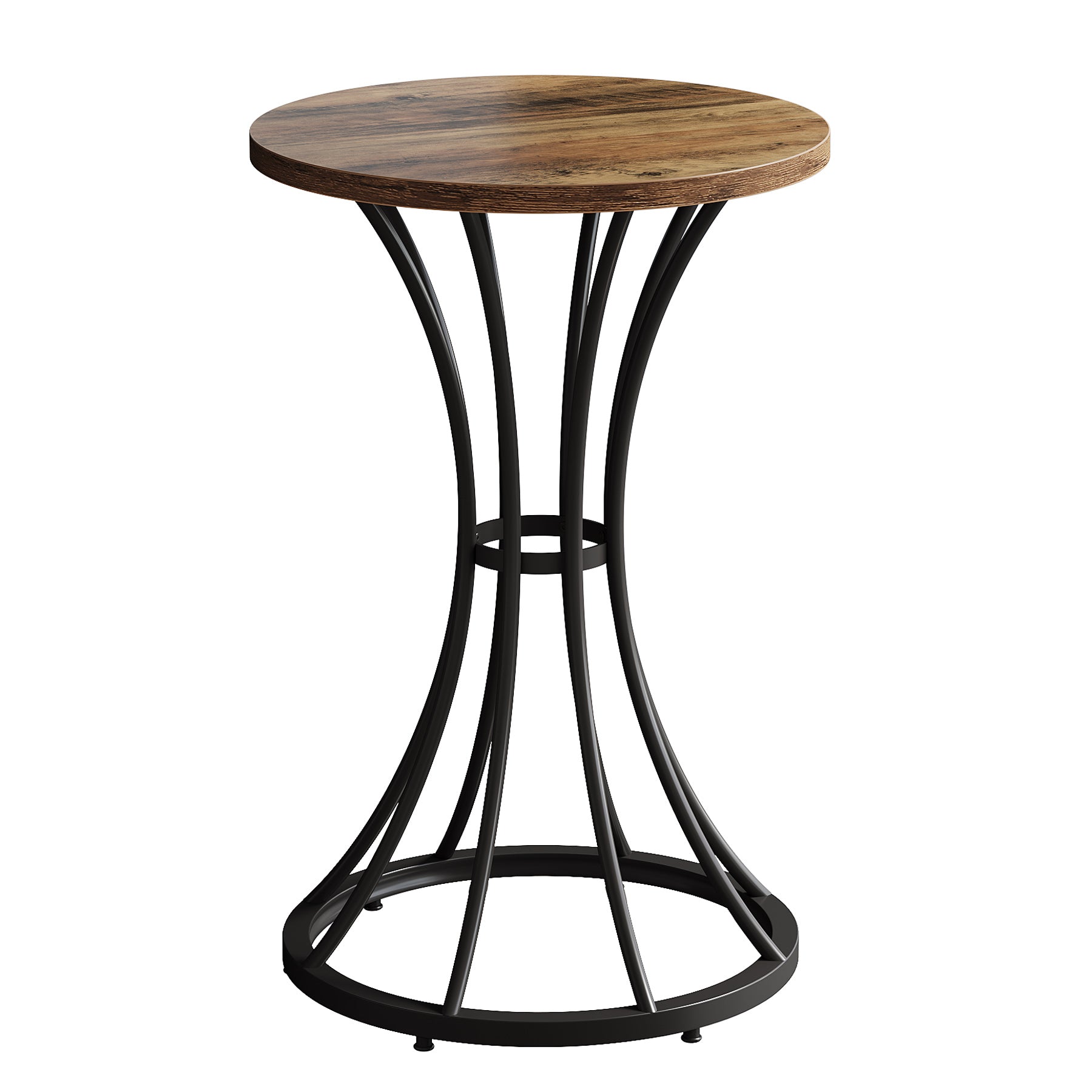 Round Bar Table for 2, 37.4" H Cocktail Table with Curved Metal Base