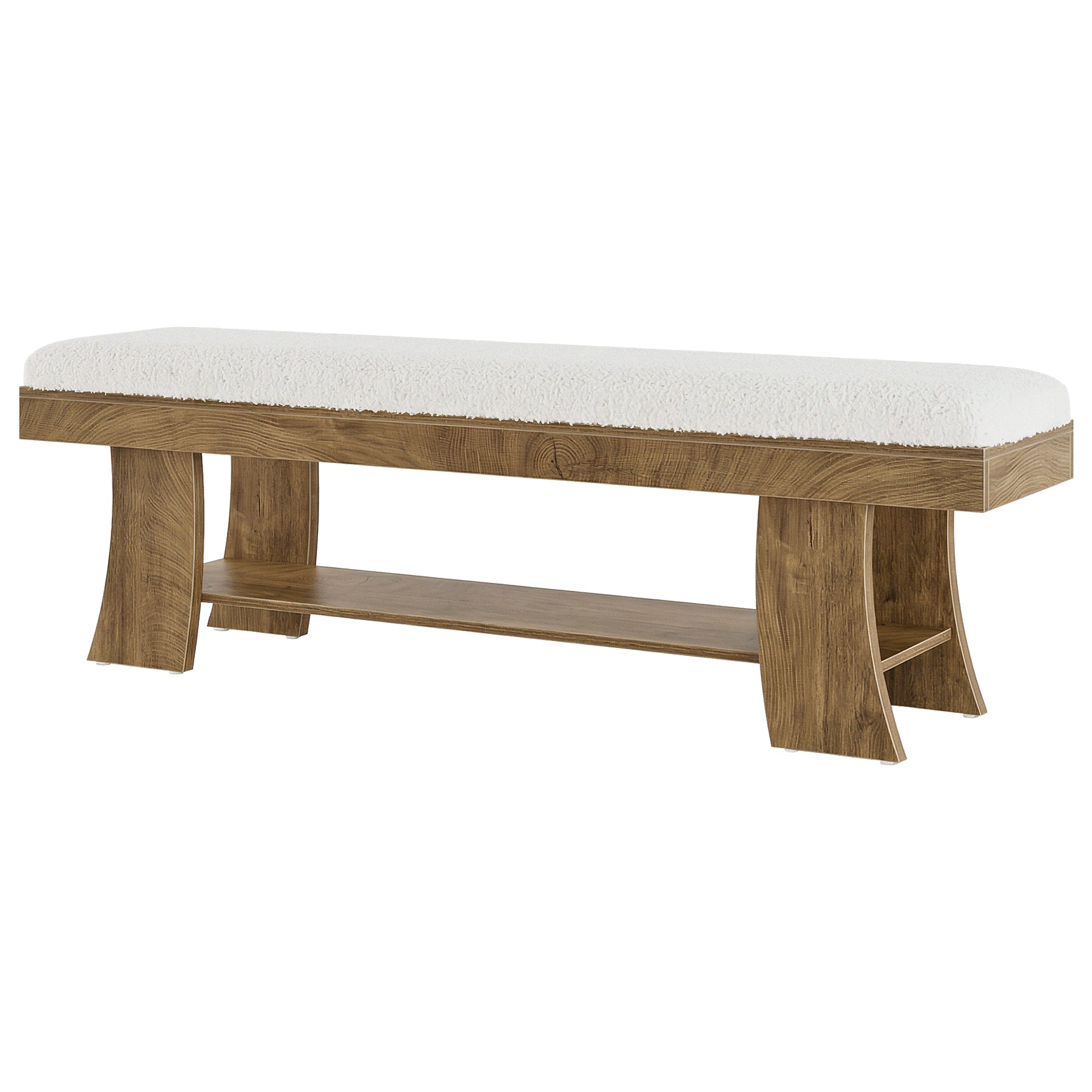 59" Upholstered Entryway Bench, Cushioned Shoe Bench Seat with Storage Shelf