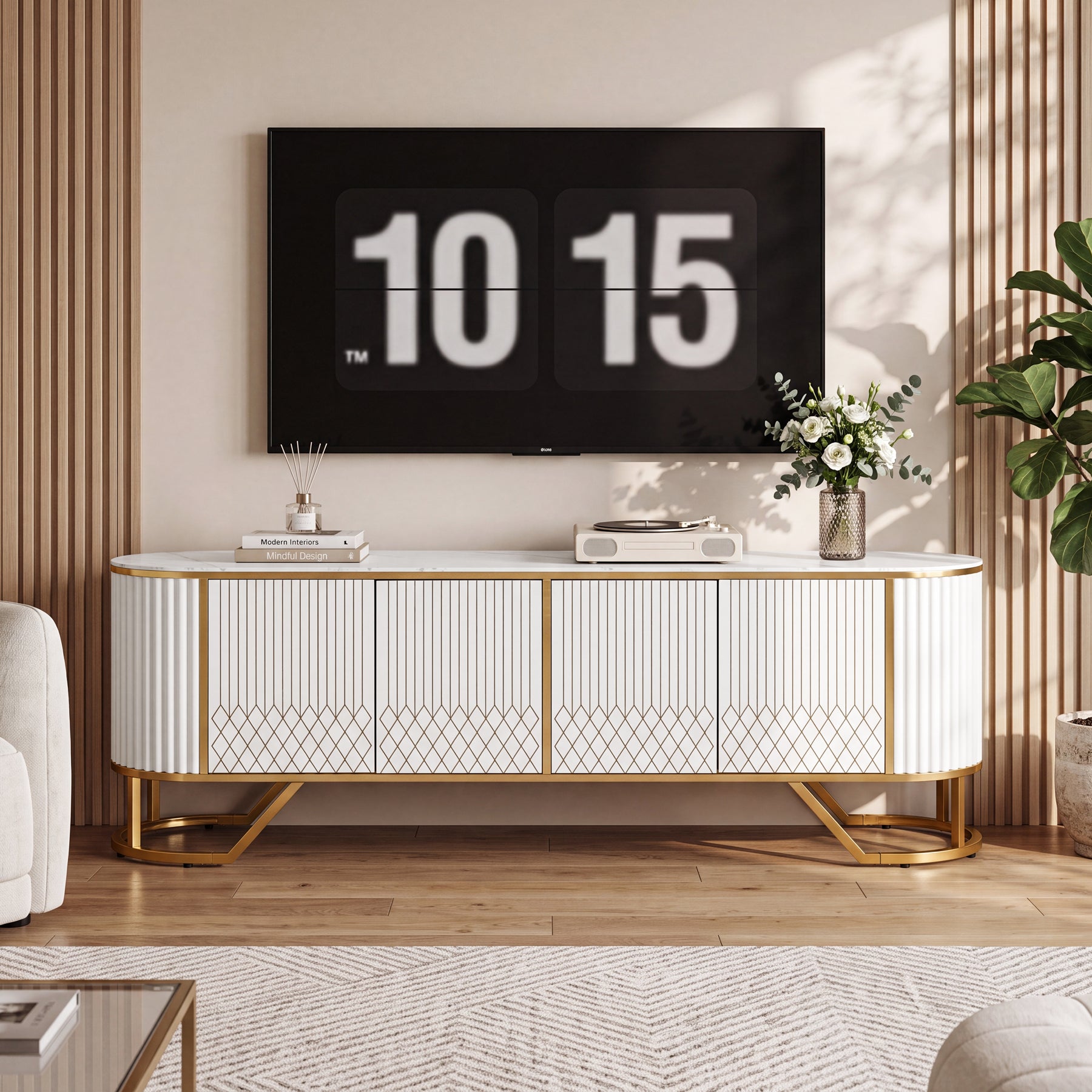 Modern 70.8" TV Stand, Entertainment Center with Storage Cabinet Doors for TV up to 80"