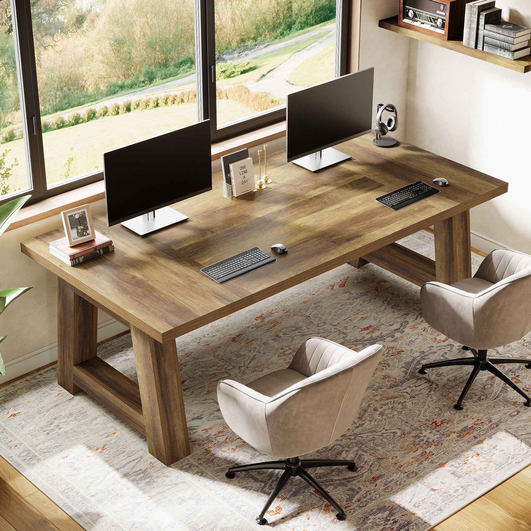 70.5" Executive Desk, Large Office Computer Desk with Thickened Frame Tribesigns