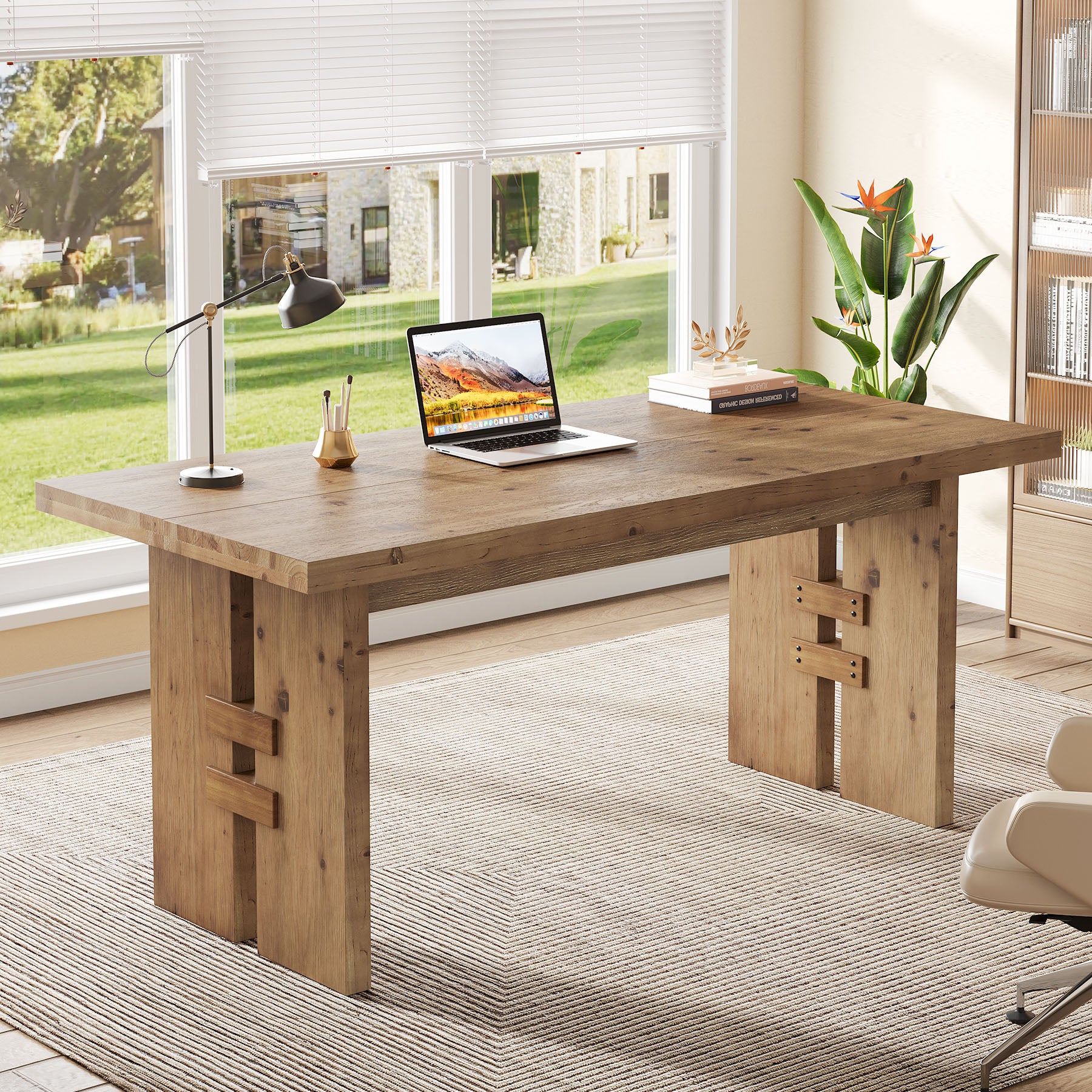 63" Solid Wood Executive Desk, Farmhouse Office Computer Desk with Large Work Surface