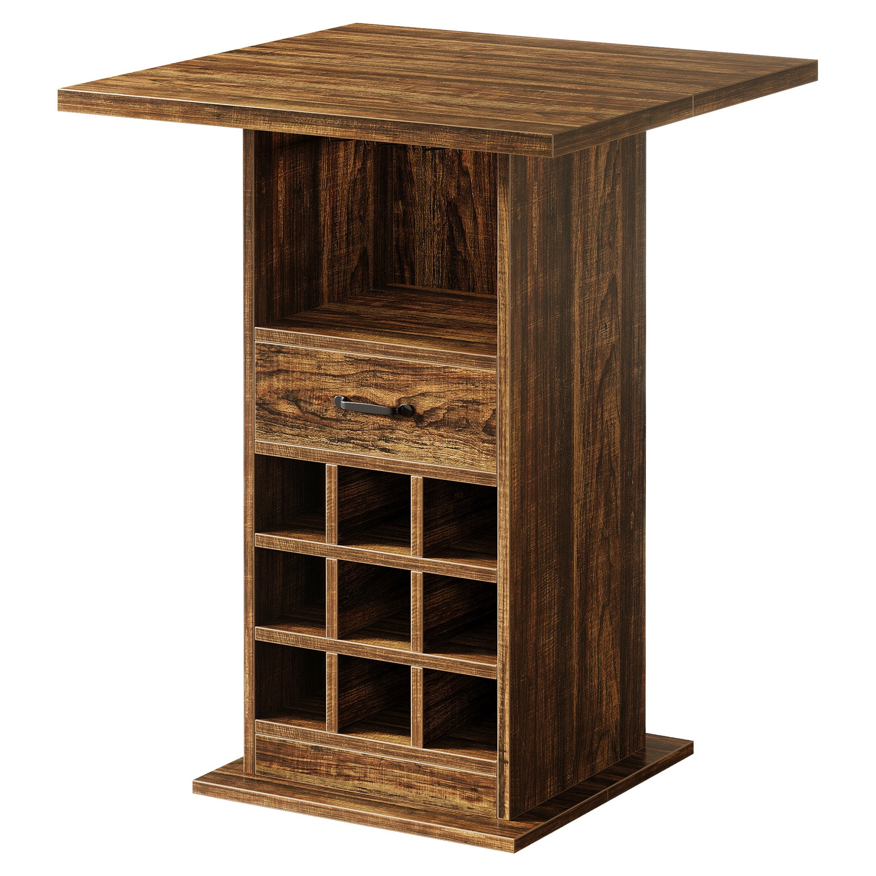 Home Bar Unit, Square Liquor Bar Cabinet with Storage Drawer and Wine Rack